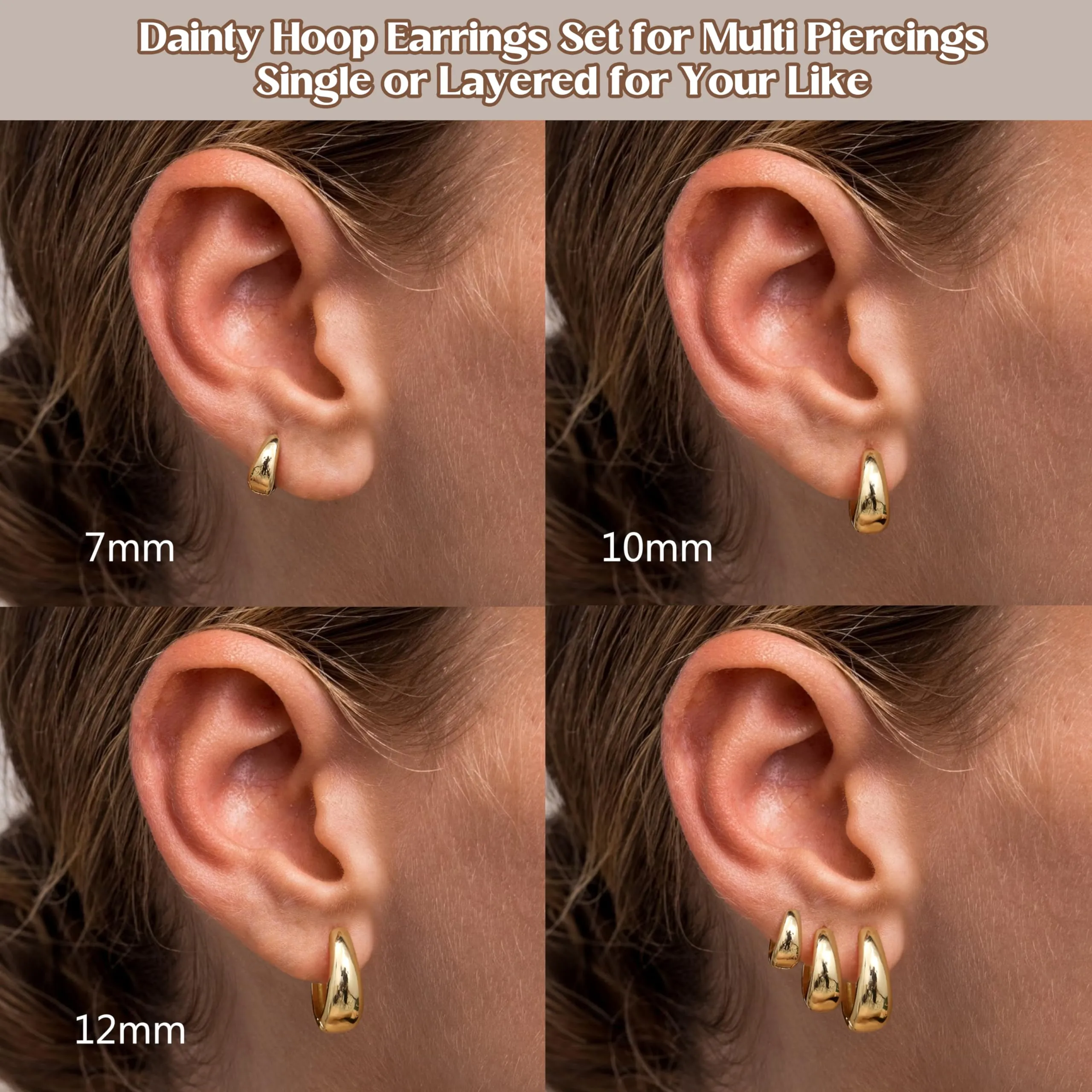 Chriscoco Orecchini a Cerchio Donna in Oro 14K Ipoallergenici, 7mm/10mm/12mm - immagine 3