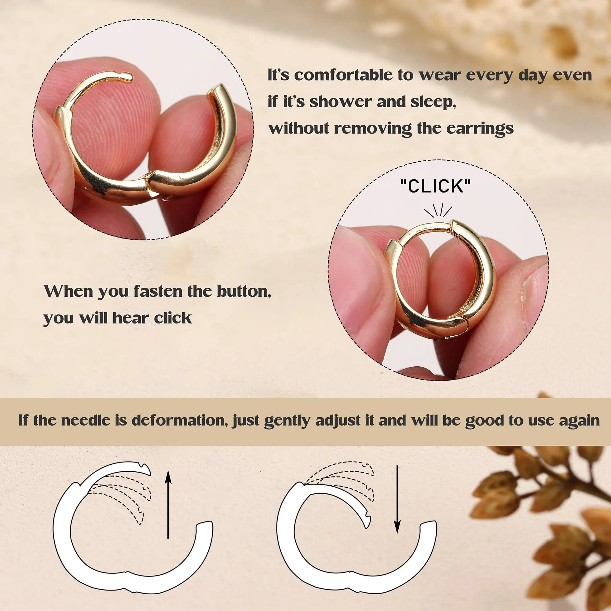 Chriscoco Orecchini a Cerchio Donna in Oro 14K Ipoallergenici, 7mm/10mm/12mm - immagine 4