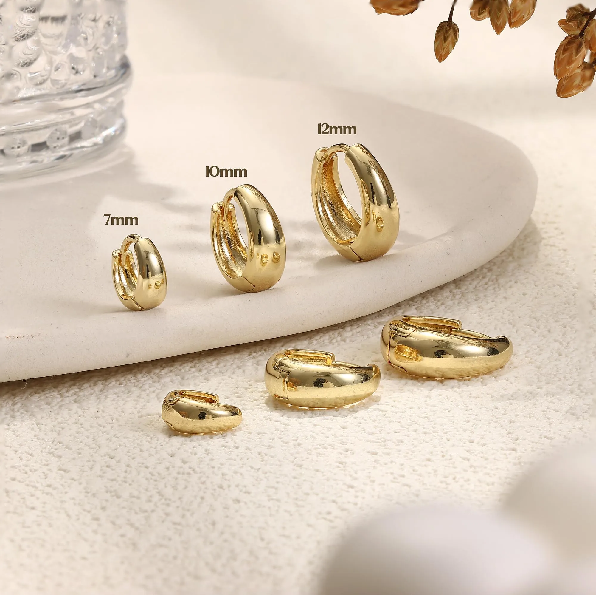 Chriscoco Orecchini a Cerchio Donna in Oro 14K Ipoallergenici, 7mm/10mm/12mm - immagine 6