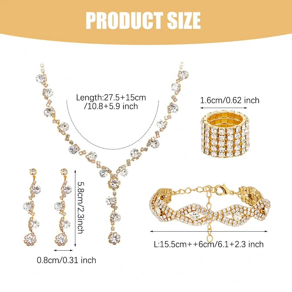 XFSRG Set Gioielli Donna con Collana, Orecchini, Bracciale e Anello, Cristalli, Oro, 4 pezzi - immagine 2