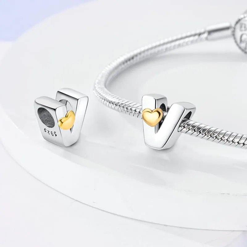 XWN Lettera Bead Charm Alfabeto in Argento Sterling 925 con Cubic Zirconia per Braccialetti e Collane Europee - immagine 3