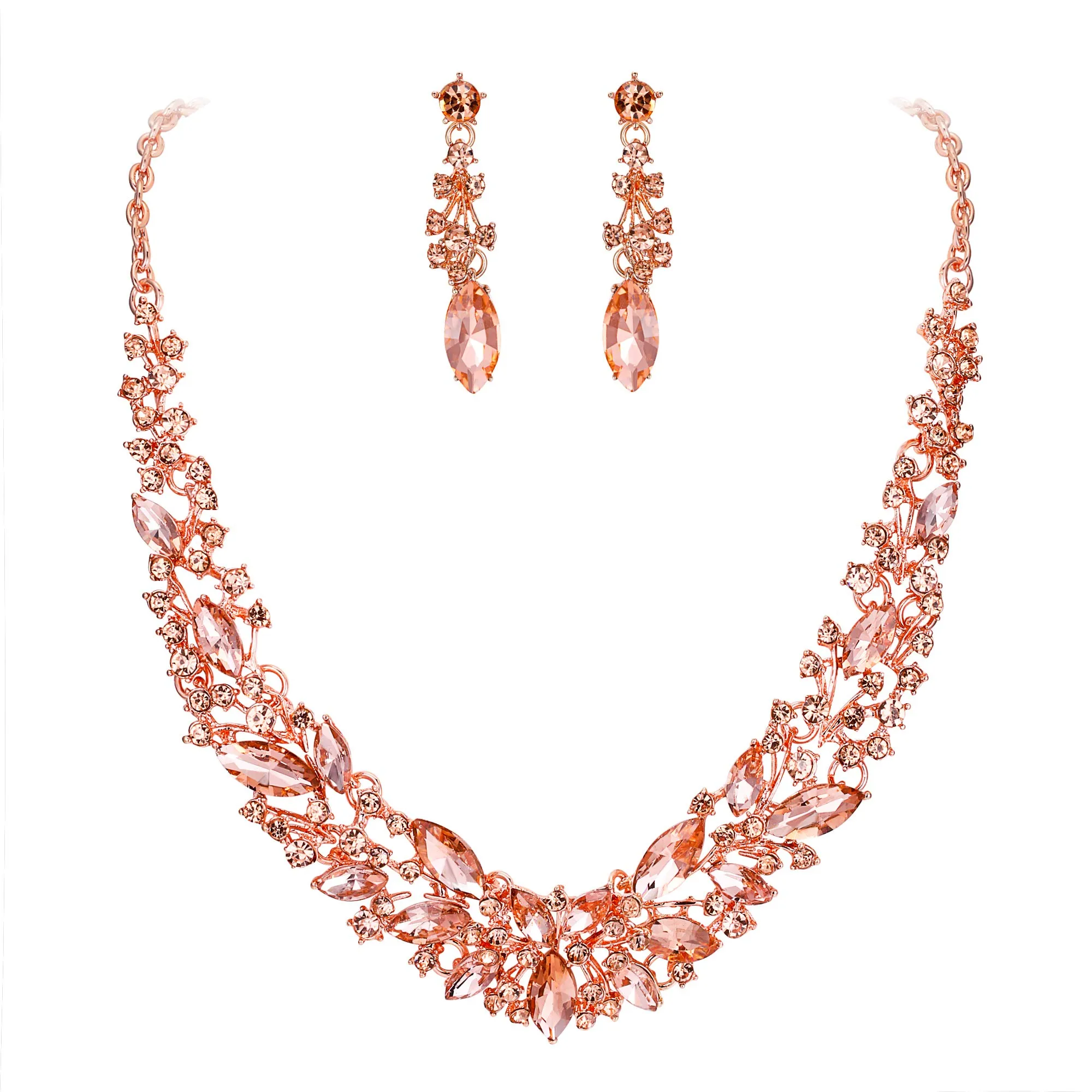 Clearine Set di Gioielli per Sposa con Cristallo Austriaco, Collana e Orecchini, Colore Pesca Morganite Rosa-Oro - immagine 1