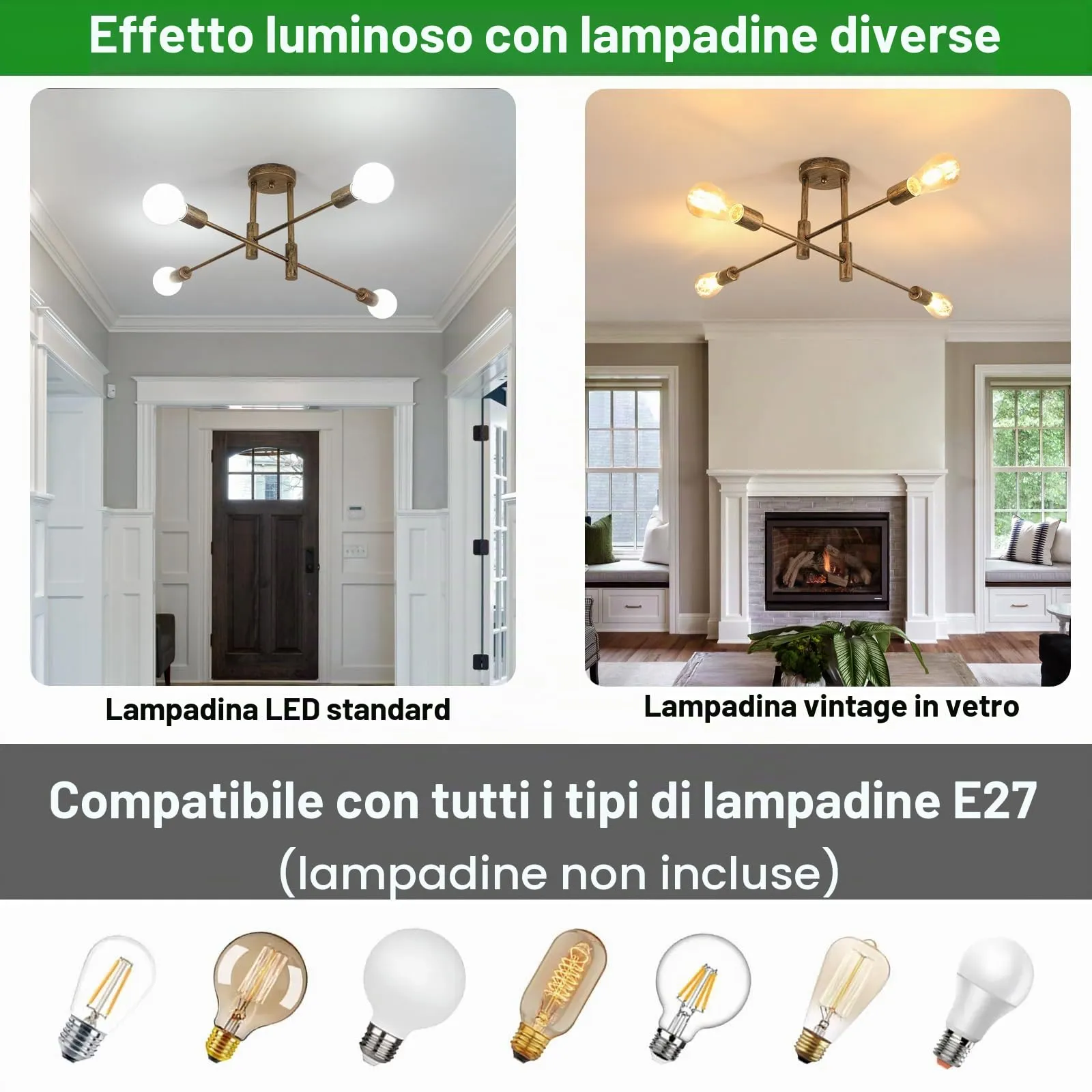 Comely Lampadario Sputnik Vintage, Plafoniera Industriale a 4 Luci E27, Bronzo - immagine 4