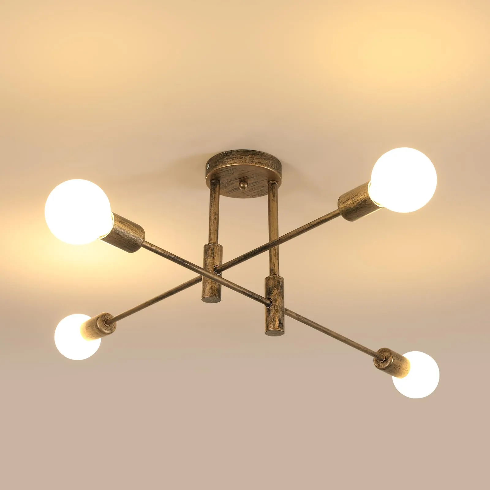 Comely Lampadario Sputnik Vintage, Plafoniera Industriale a 4 Luci E27, Bronzo - immagine 8