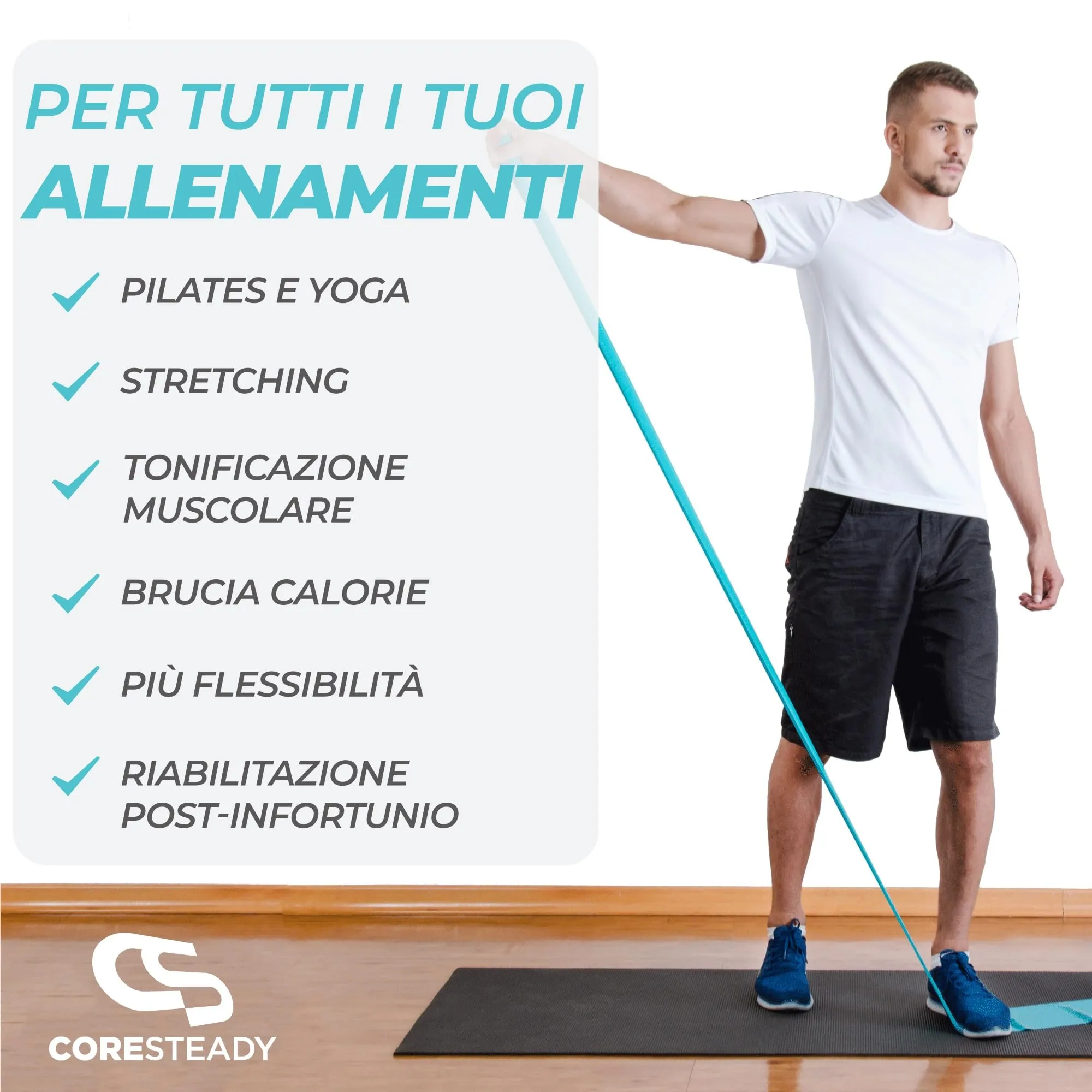 Coresteady Elastici Fitness - Set 5 Livelli di Resistenza, 2 Metri - immagine 3