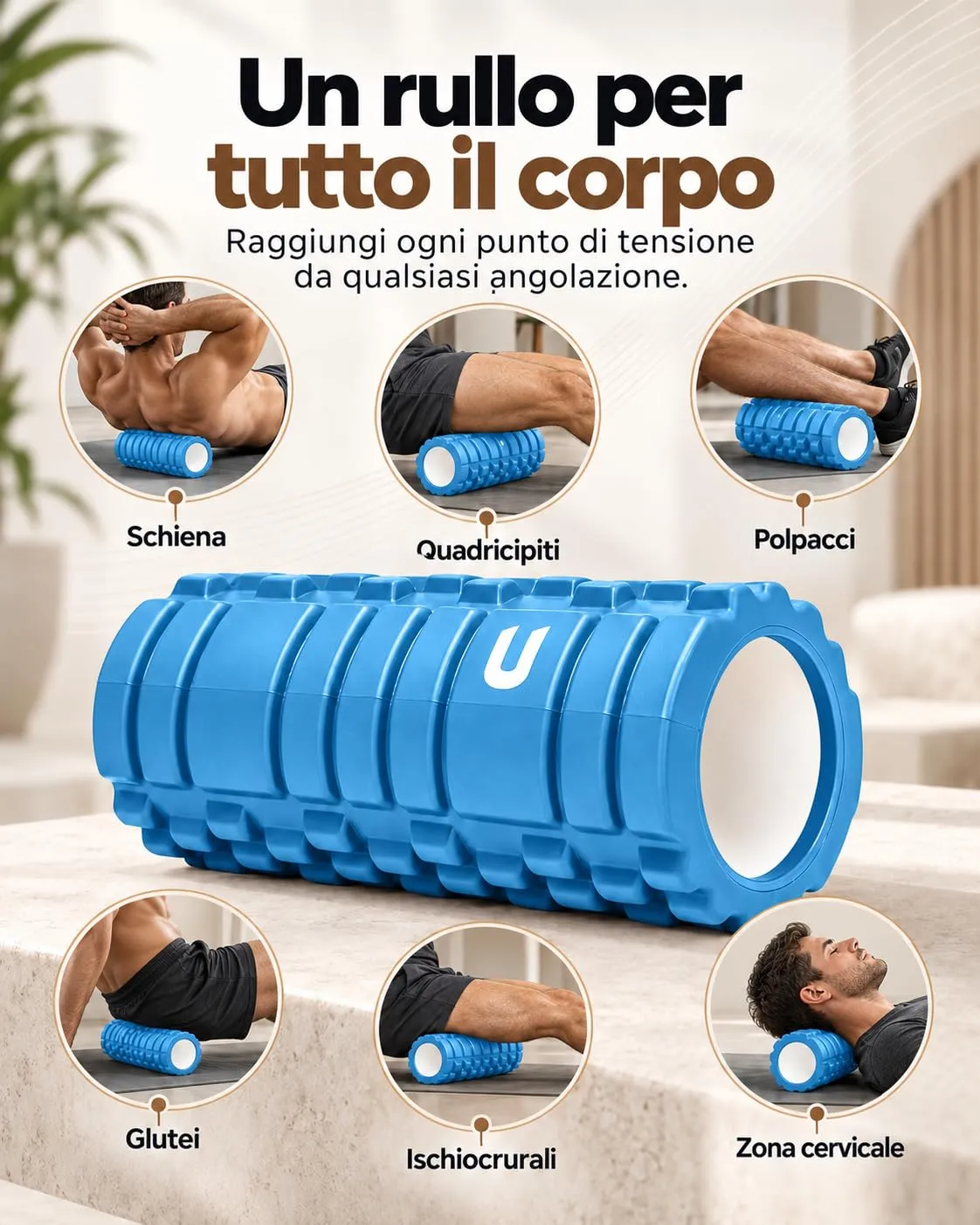 unycos Foam Roller in EVA Dura, 33x14 cm (Azzurro) - immagine 4
