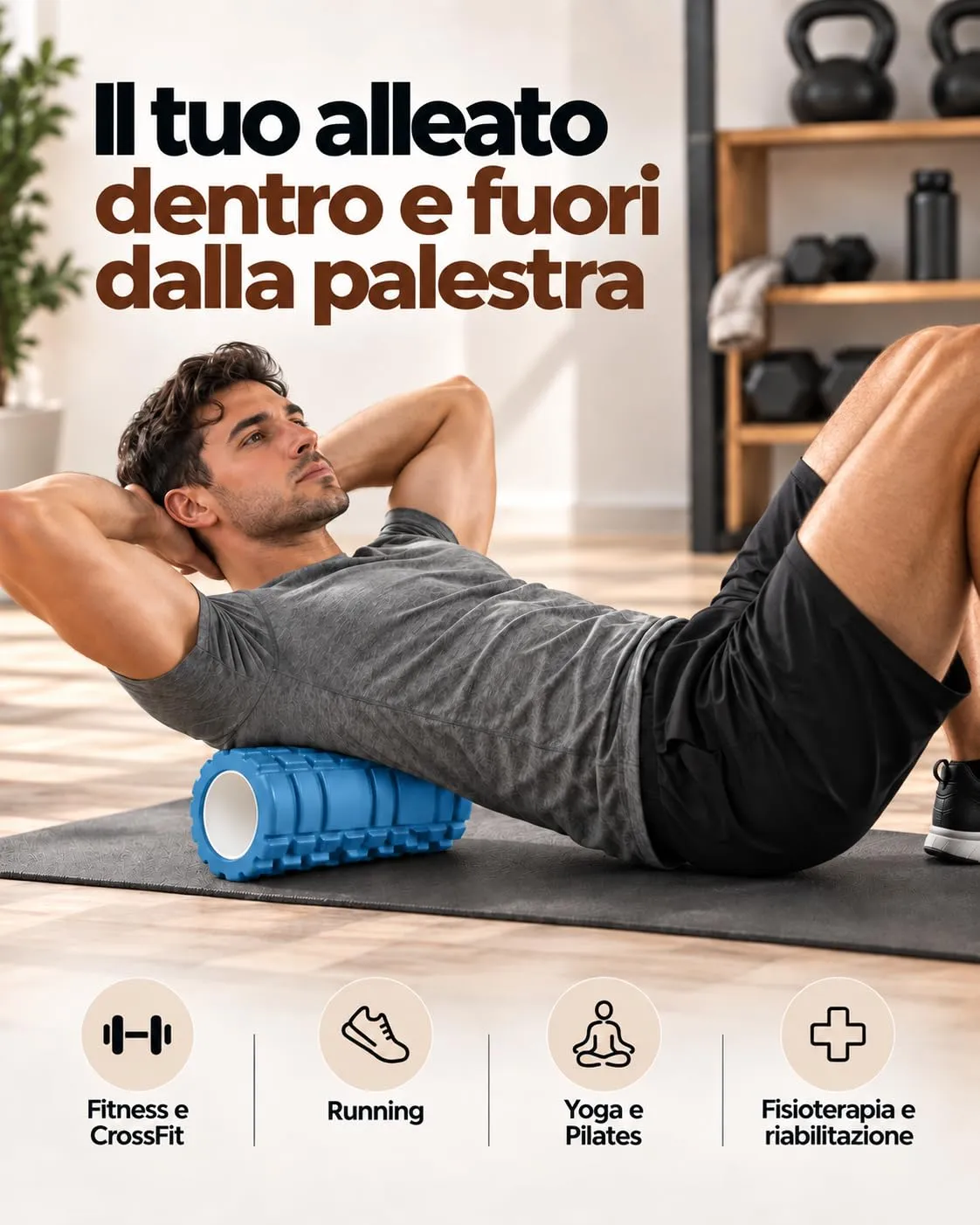 unycos Foam Roller in EVA Dura, 33x14 cm (Azzurro) - immagine 5