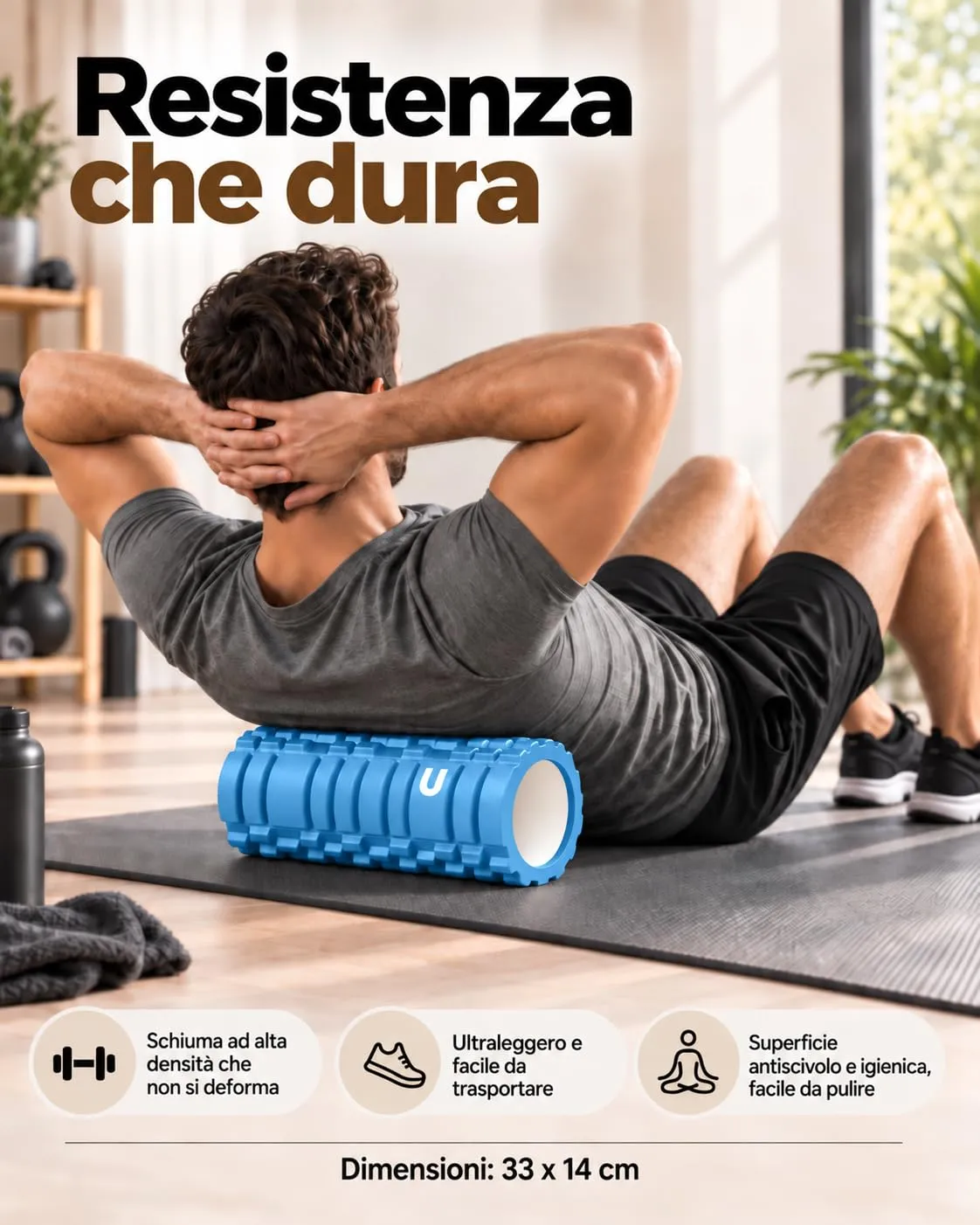unycos Foam Roller in EVA Dura, 33x14 cm (Azzurro) - immagine 6