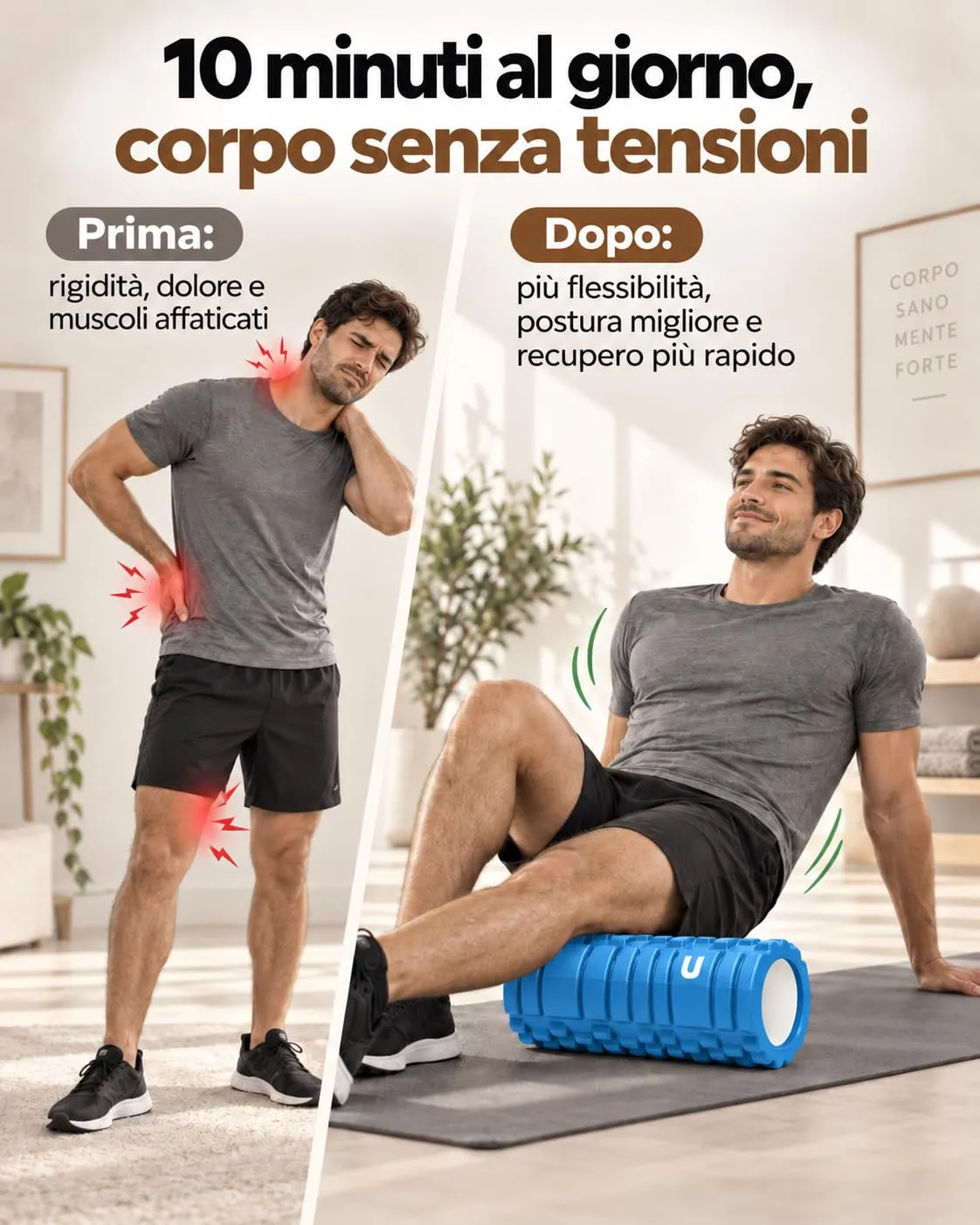 unycos Foam Roller in EVA Dura, 33x14 cm (Azzurro) - immagine 7