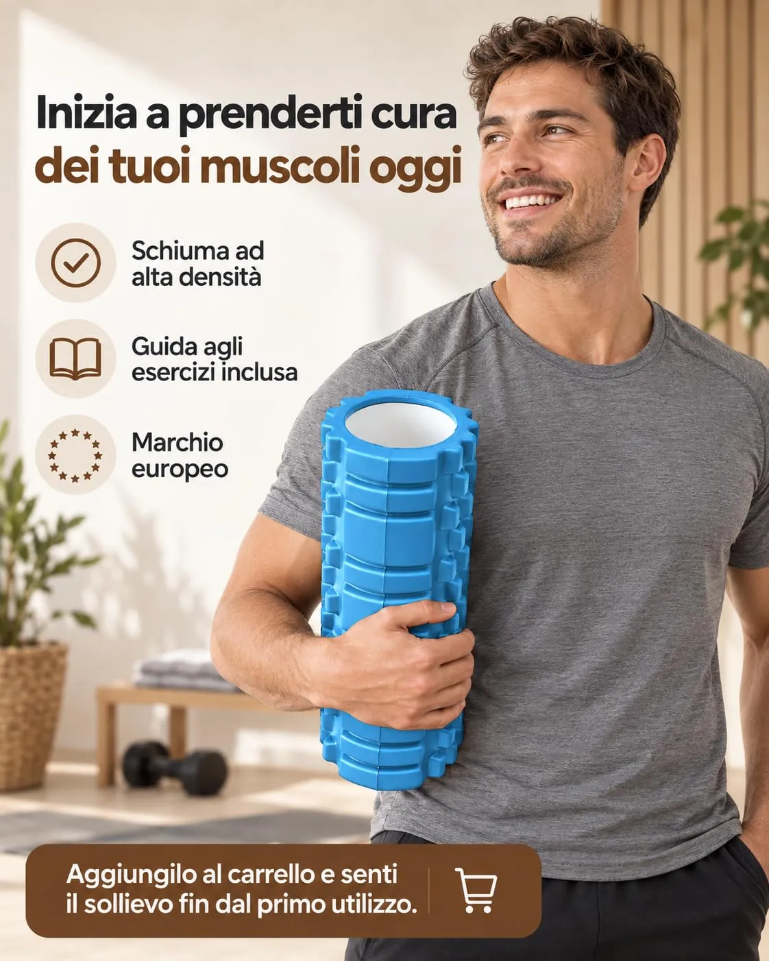 unycos Foam Roller in EVA Dura, 33x14 cm (Azzurro) - immagine 8