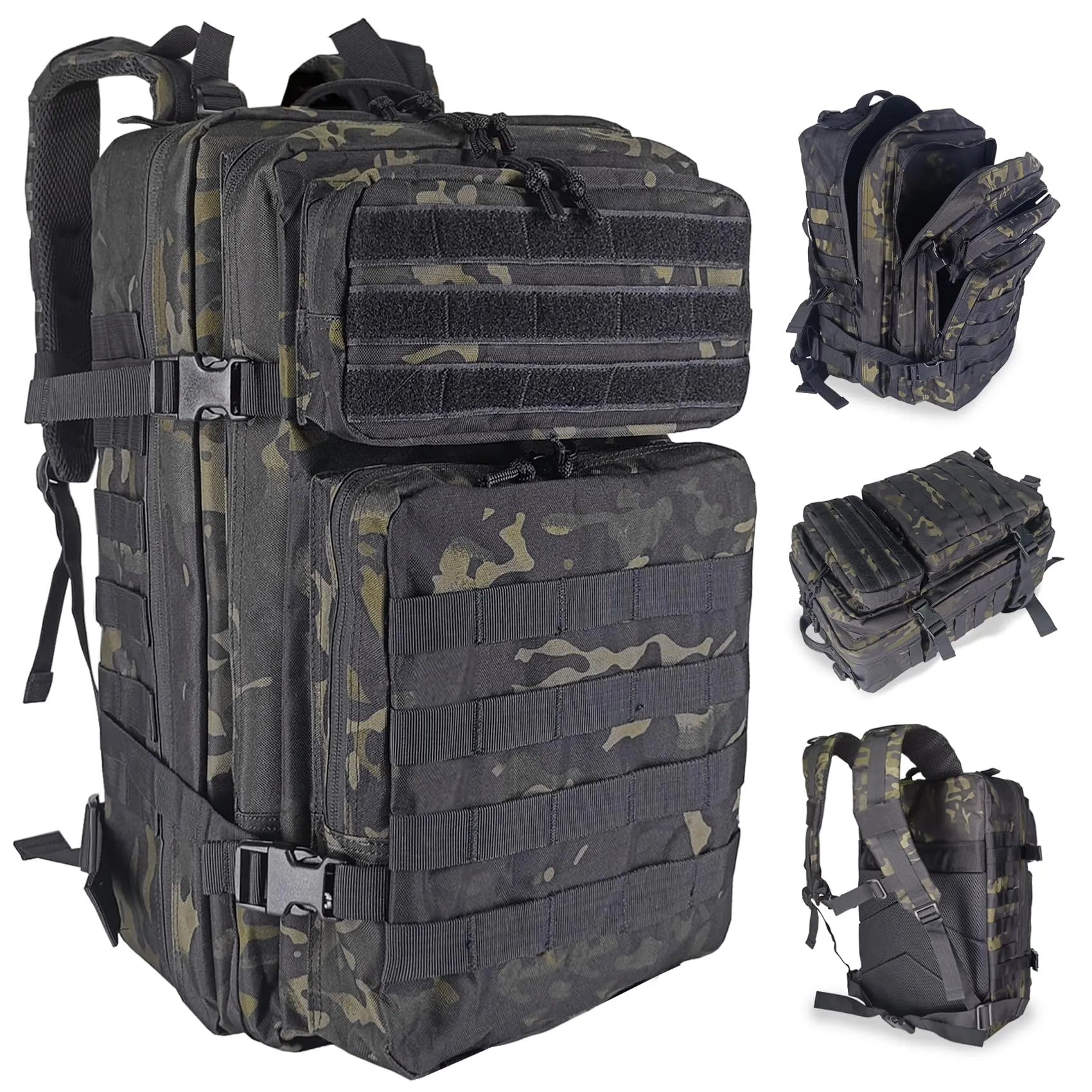 Oreunik Zaino Militare Tattico 45L Impermeabile con Sistema Molle - Mimetico Nero - immagine 1
