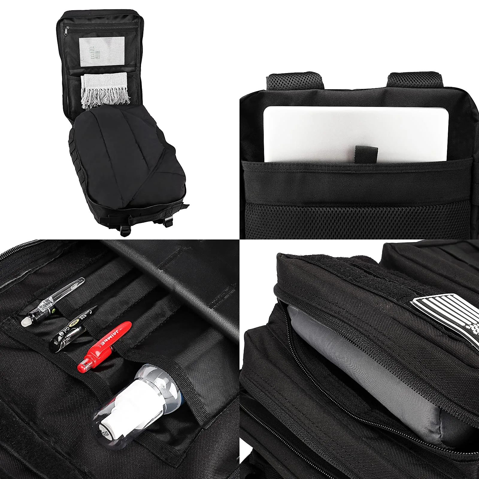 Oreunik Zaino Militare Tattico 45L Impermeabile con Sistema Molle - Mimetico Nero - immagine 4