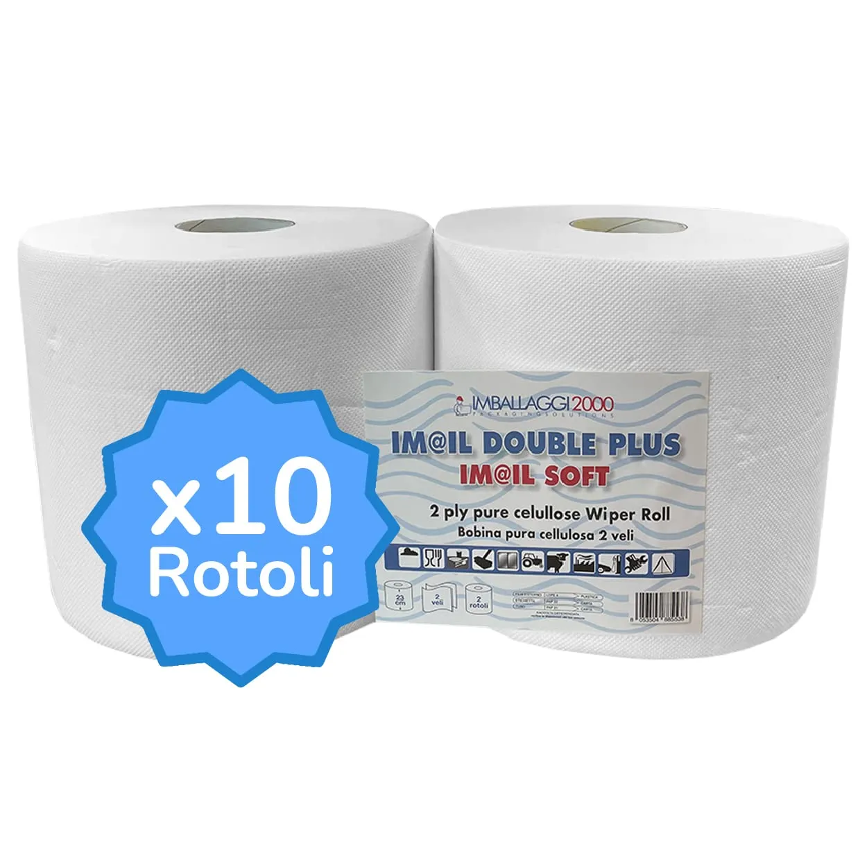 IMBALLAGGI 2000 Rotoloni Asciugatutto, 10 Rotoli x 800 Carta Cucina Goffrata, 23H x 25.5Ø cm - immagine 1