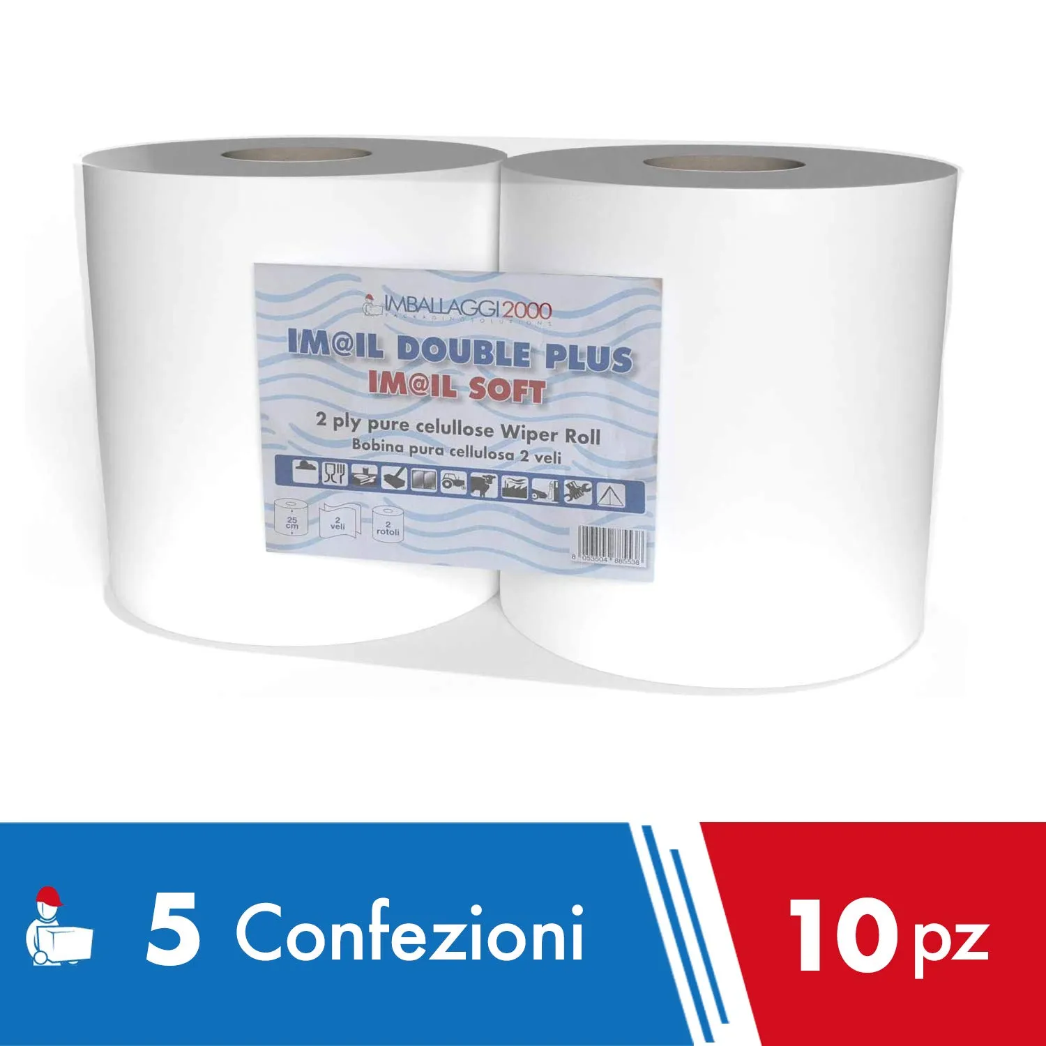 IMBALLAGGI 2000 Rotoloni Asciugatutto, 10 Rotoli x 800 Carta Cucina Goffrata, 23H x 25.5Ø cm - immagine 2