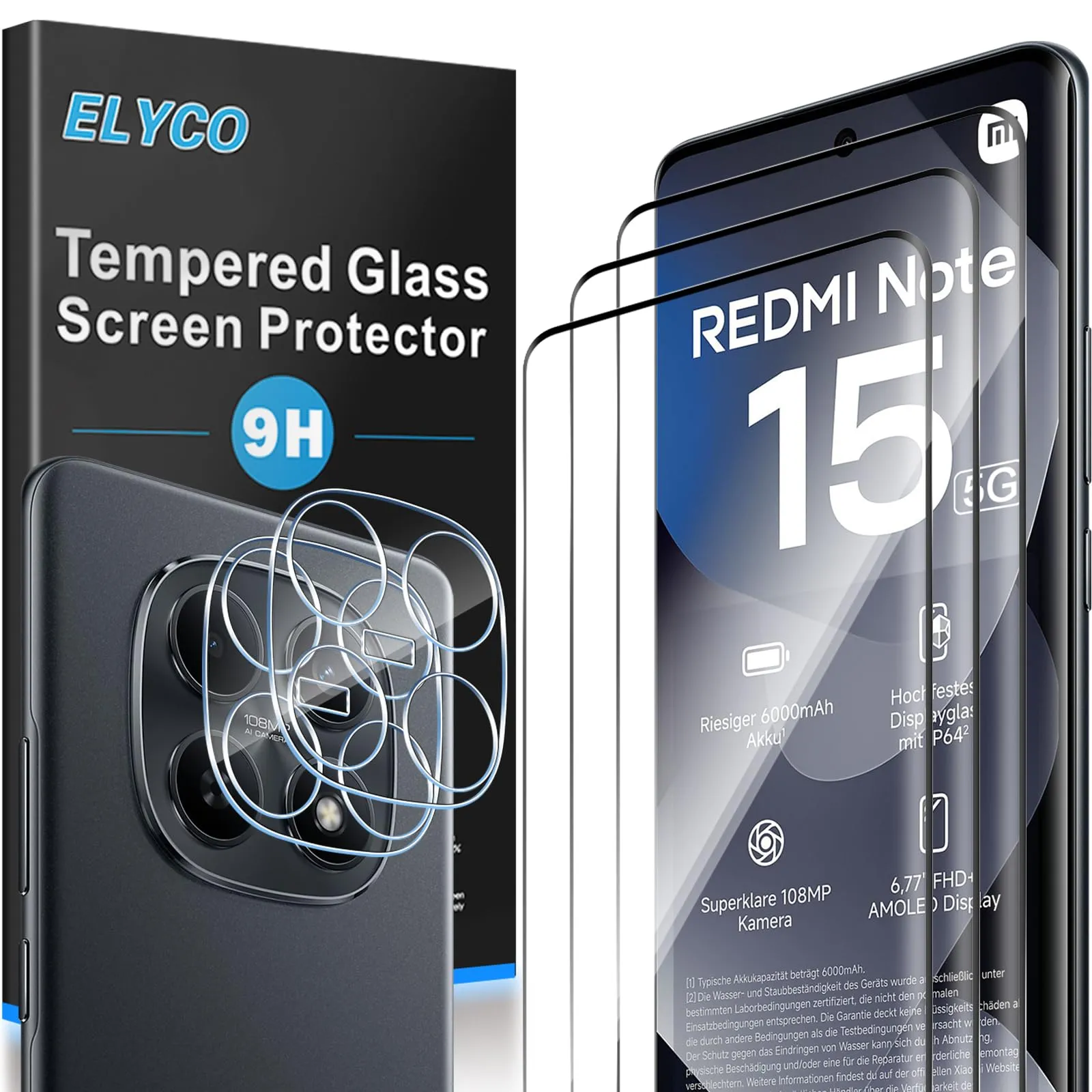 ELYCO Vetro Temperato per Redmi Note 15 5G / POCO M8 5G, 3+2 Pezzi - immagine 1