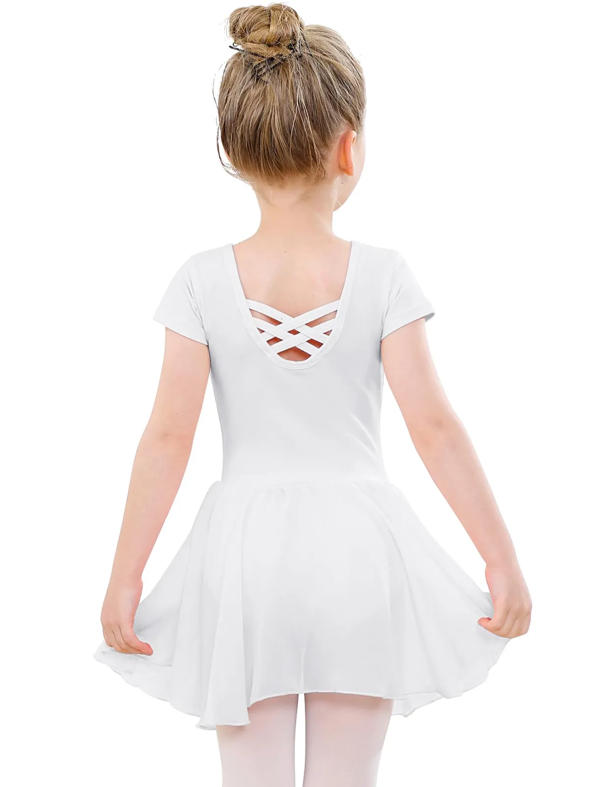 PLIKSUVER Abito da Danza da Bambina in Cotone e Chiffon, Bianco, 110 - immagine 1