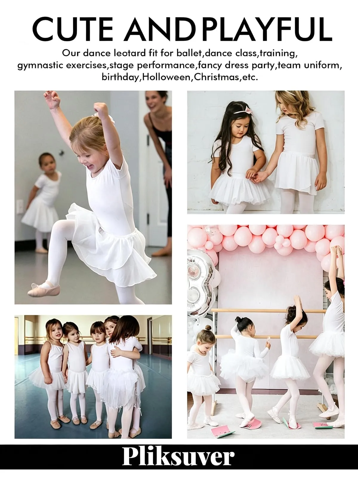 PLIKSUVER Abito da Danza da Bambina in Cotone e Chiffon, Bianco, 110 - immagine 6