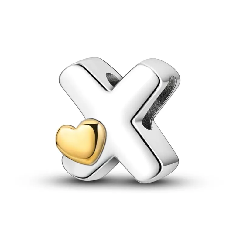 XWN Lettera Bead Charm Alfabeto in Argento Sterling 925 e Cubic Zirconia per Braccialetti e Collane europei - immagine 1