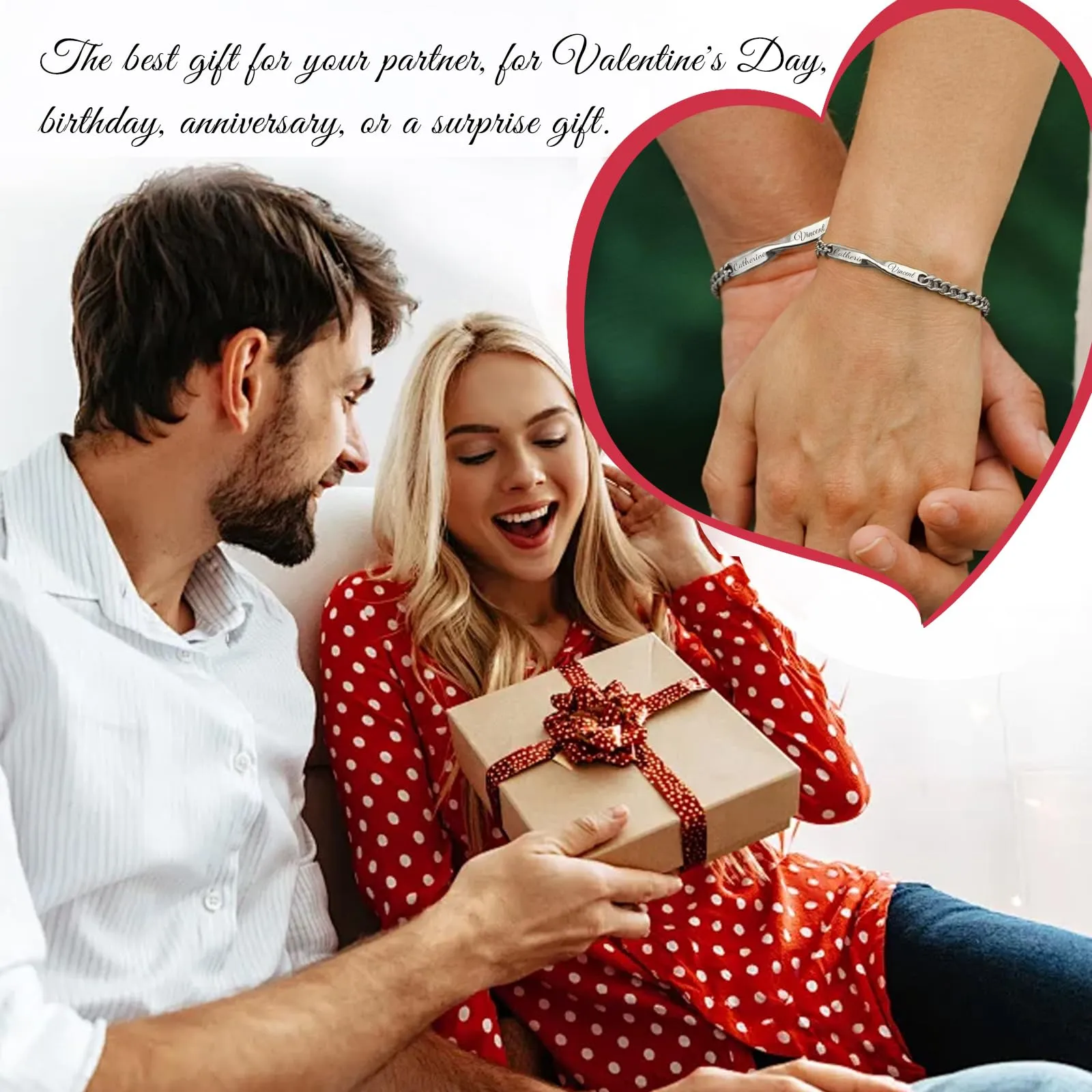 Malihome Set di bracciali a catena per coppie con simbolo dell'infinito personalizzabile, Silver - immagine 2