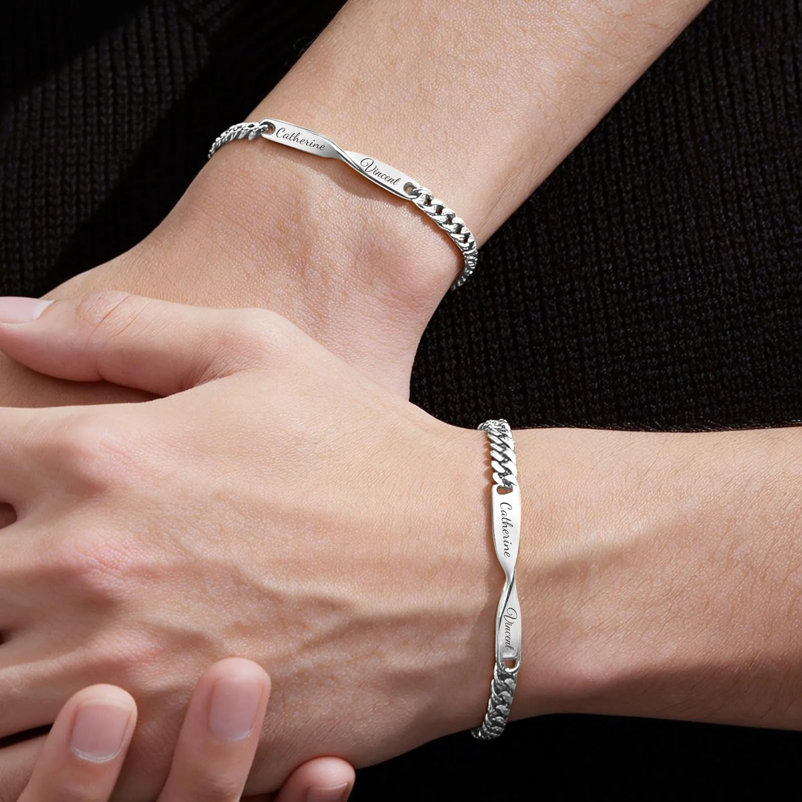 Malihome Set di bracciali a catena per coppie con simbolo dell'infinito personalizzabile, Silver - immagine 4