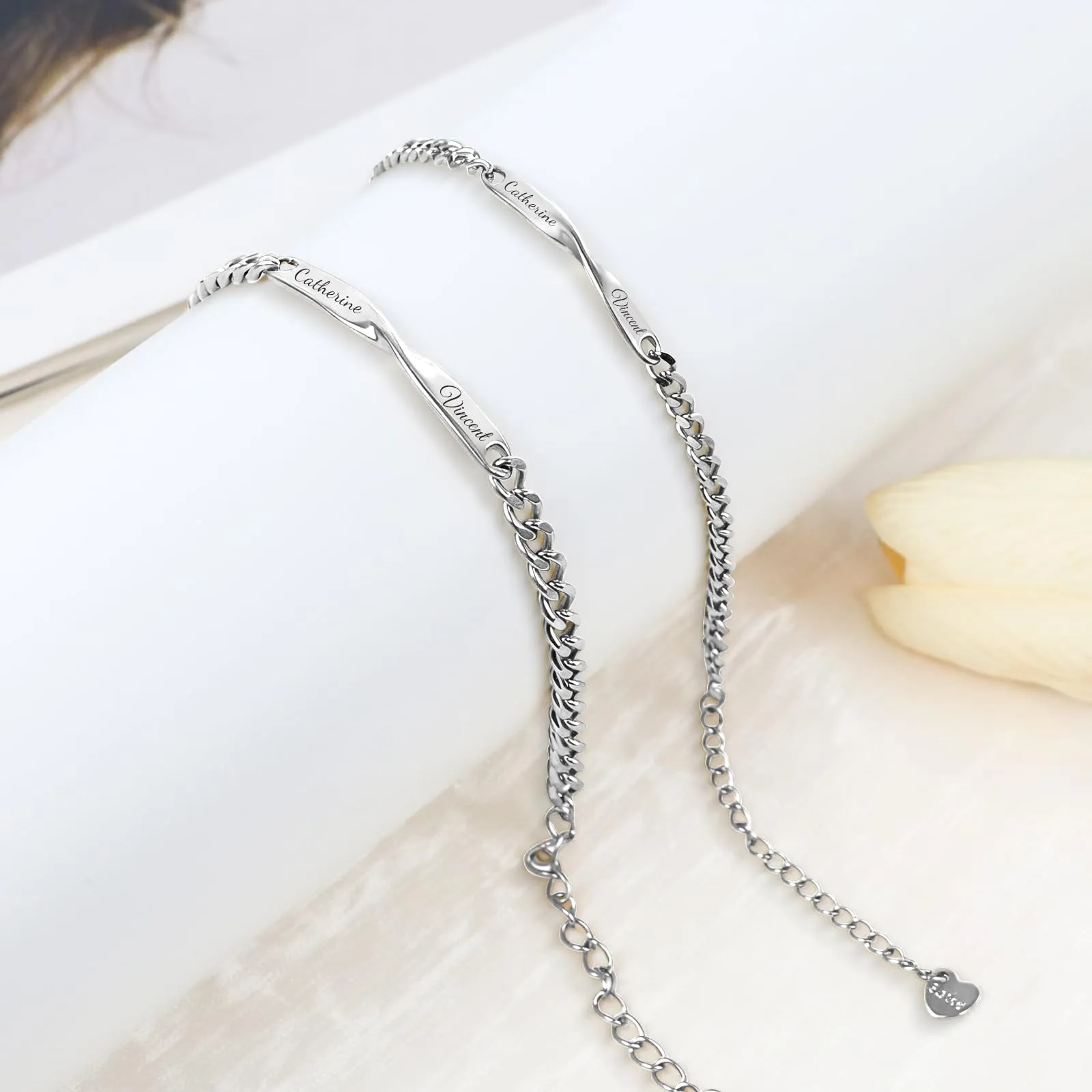 Malihome Set di bracciali a catena per coppie con simbolo dell'infinito personalizzabile, Silver - immagine 5