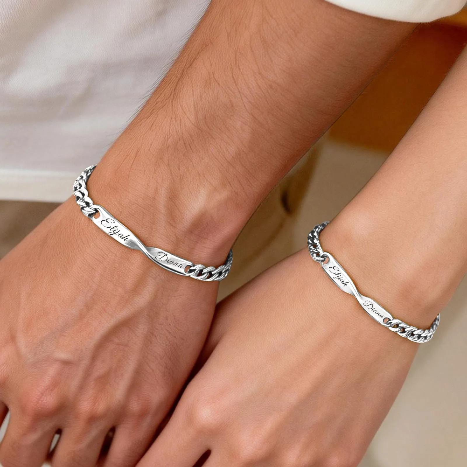 Malihome Set di bracciali a catena per coppie con simbolo dell'infinito personalizzabile, Silver - immagine 7