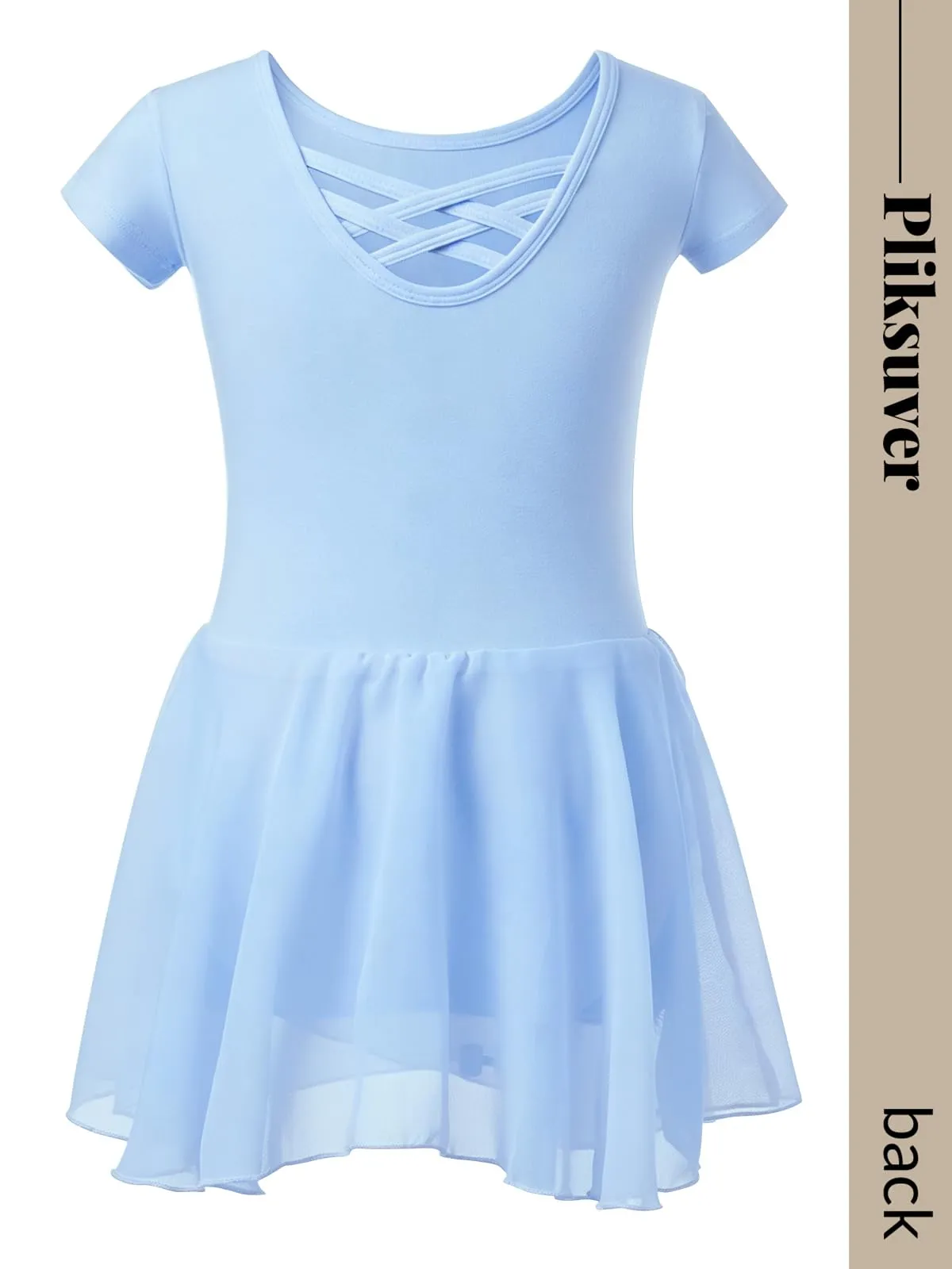 PLIKSUVER Abito da danza da bambina in cotone e chiffon, Blu, 120 cm - immagine 5