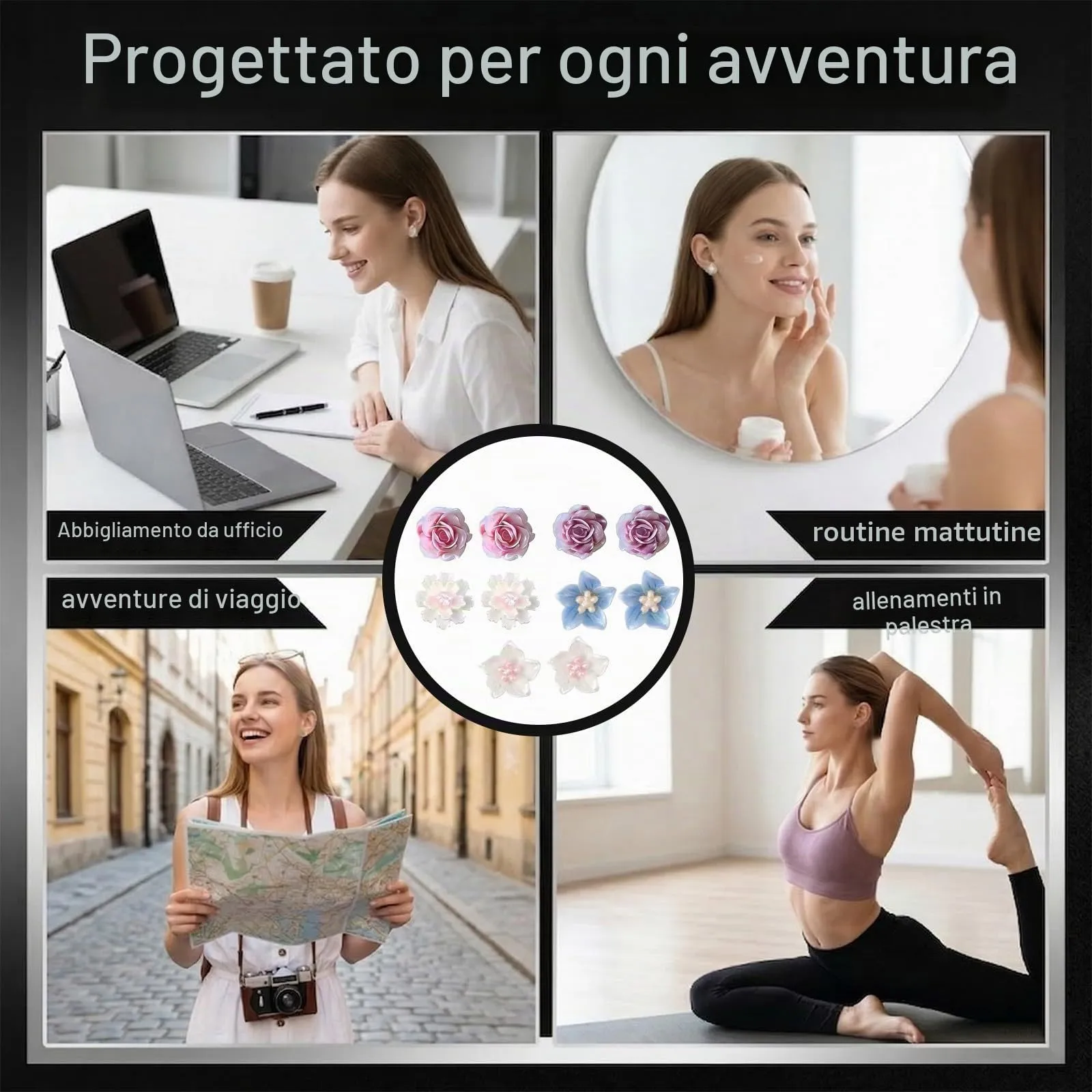 IBXWMNG 5 Paia di Orecchini Magnetici Donna Design Floreale in Resina senza Buco - immagine 4