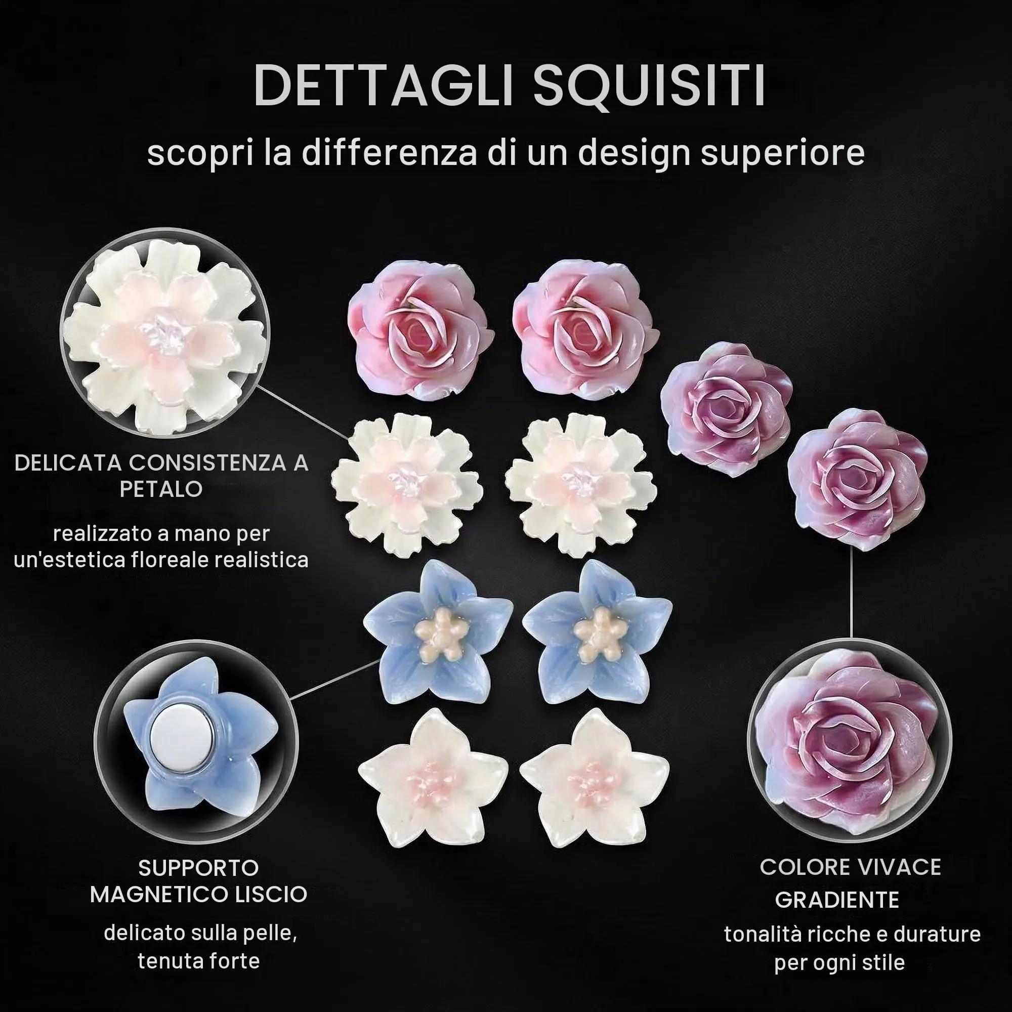 IBXWMNG 5 Paia di Orecchini Magnetici Donna Design Floreale in Resina senza Buco - immagine 6