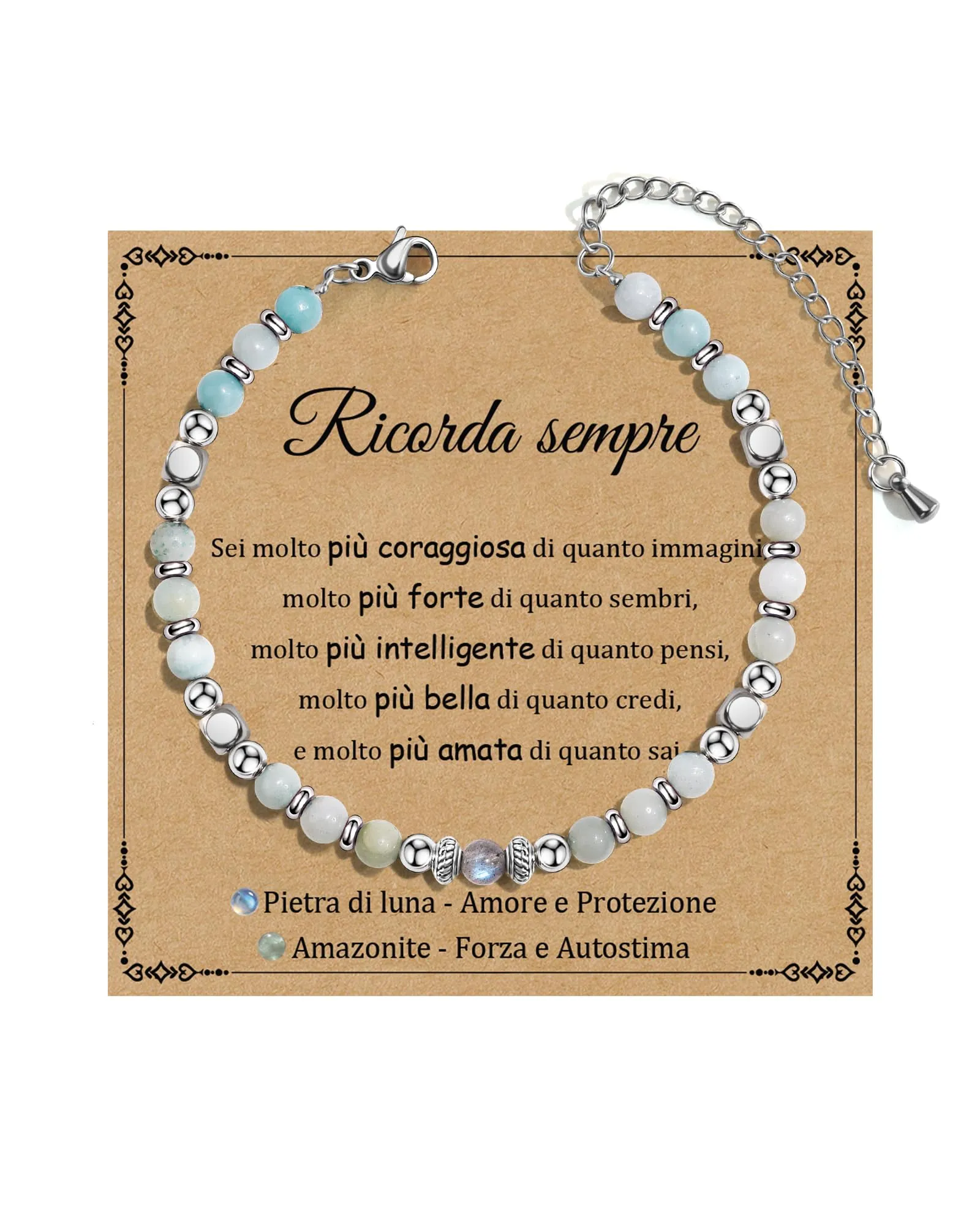 Cheerslife Bracciale Donna in Pietre Naturali Pietra di Luna e Amazonite - immagine 1