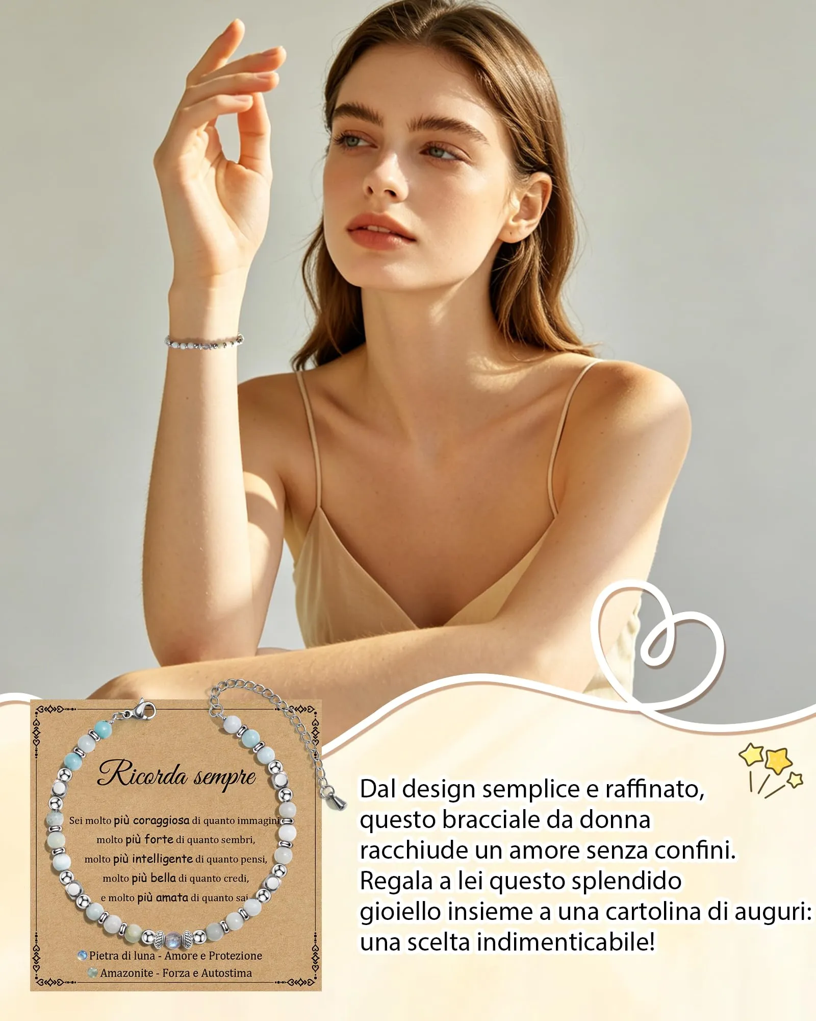 Cheerslife Bracciale Donna in Pietre Naturali Pietra di Luna e Amazonite - immagine 2