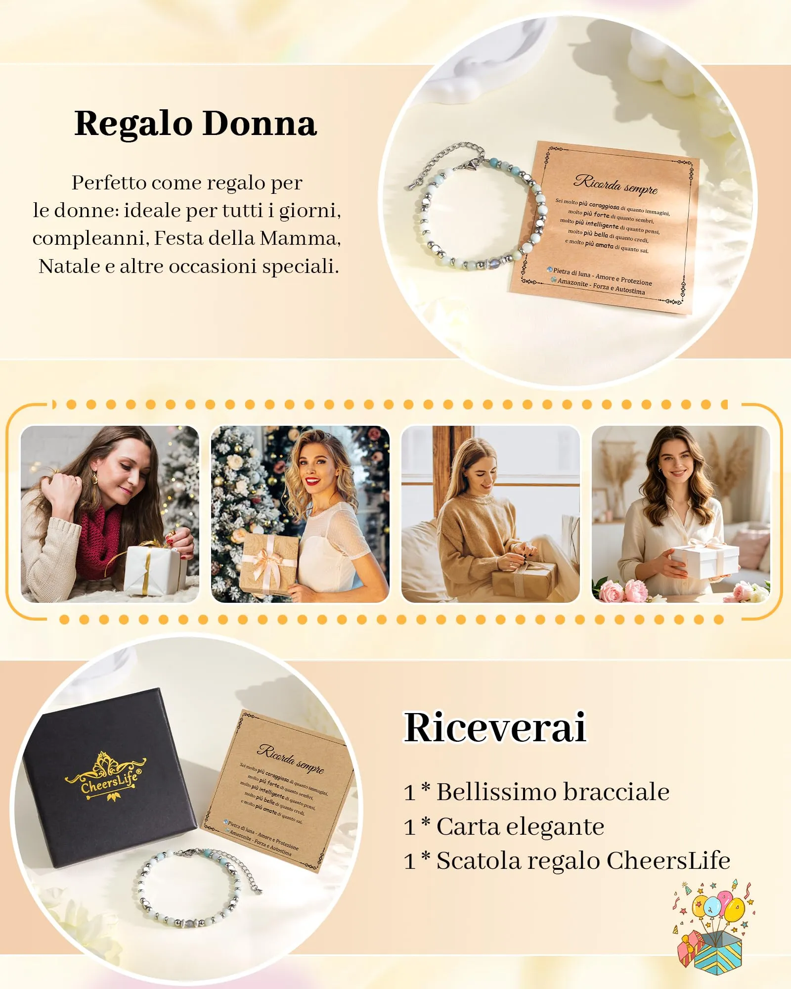 Cheerslife Bracciale Donna in Pietre Naturali Pietra di Luna e Amazonite - immagine 6