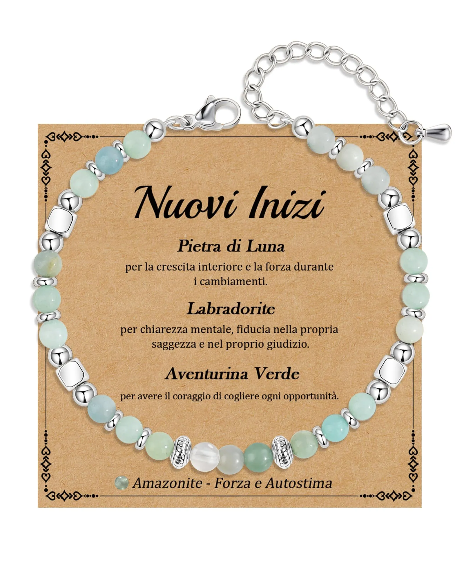 Cheerslife Bracciale Donna in Pietre Naturali (Pietra di Luna, Labradorite, Aventurina Verde, Amazonite) 16+5 cm - immagine 1