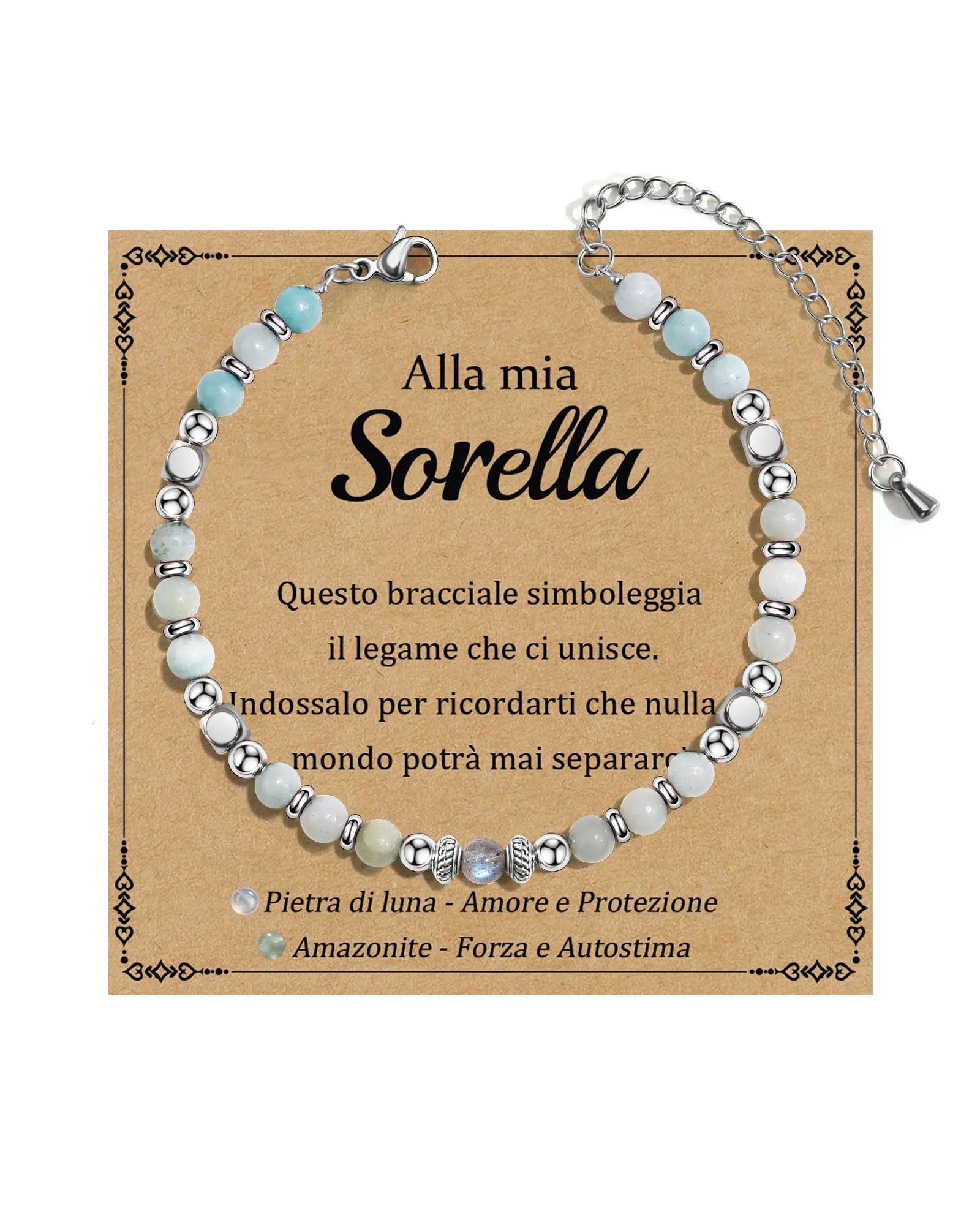 Cheerslife Bracciale Donna Sorella in Pietra di Luna e Amazonite, 16+5 cm - immagine 1