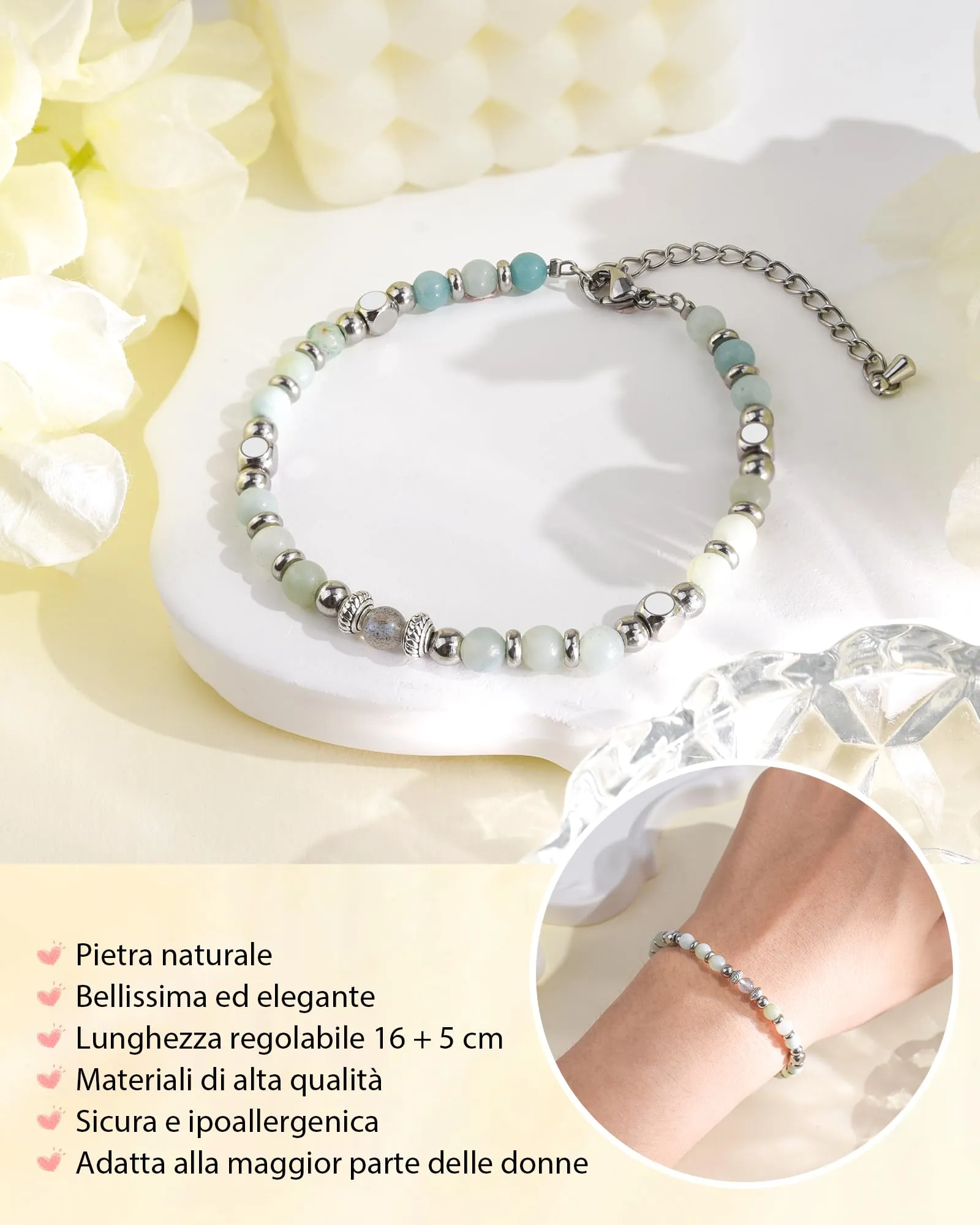 Cheerslife Bracciale Donna Sorella in Pietra di Luna e Amazonite, 16+5 cm - immagine 4