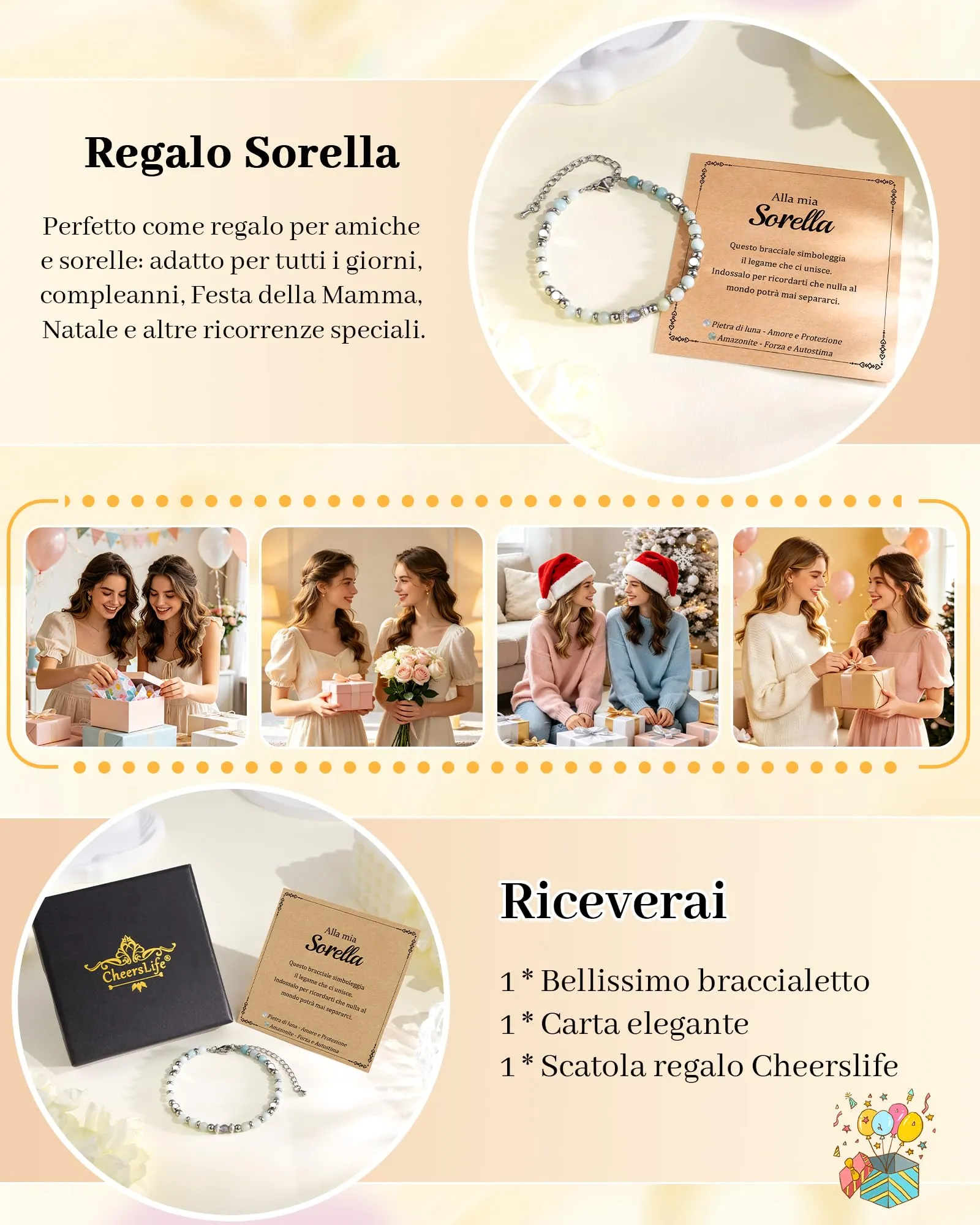 Cheerslife Bracciale Donna Sorella in Pietra di Luna e Amazonite, 16+5 cm - immagine 6