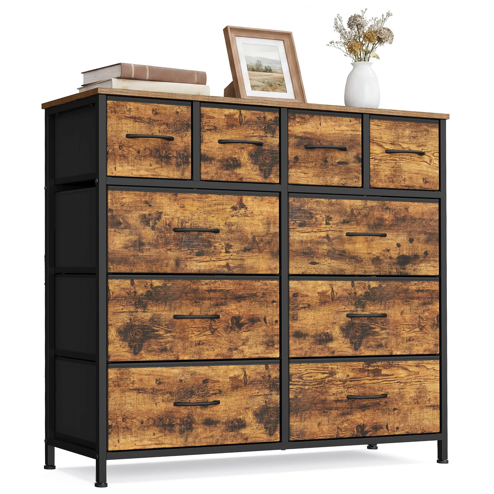 SONGMICS Cassettiera con 10 Cassetti in Tessuto, Struttura in Acciaio, Marrone Vintage, Collezione BELLAH LGS236K101 - immagine 1
