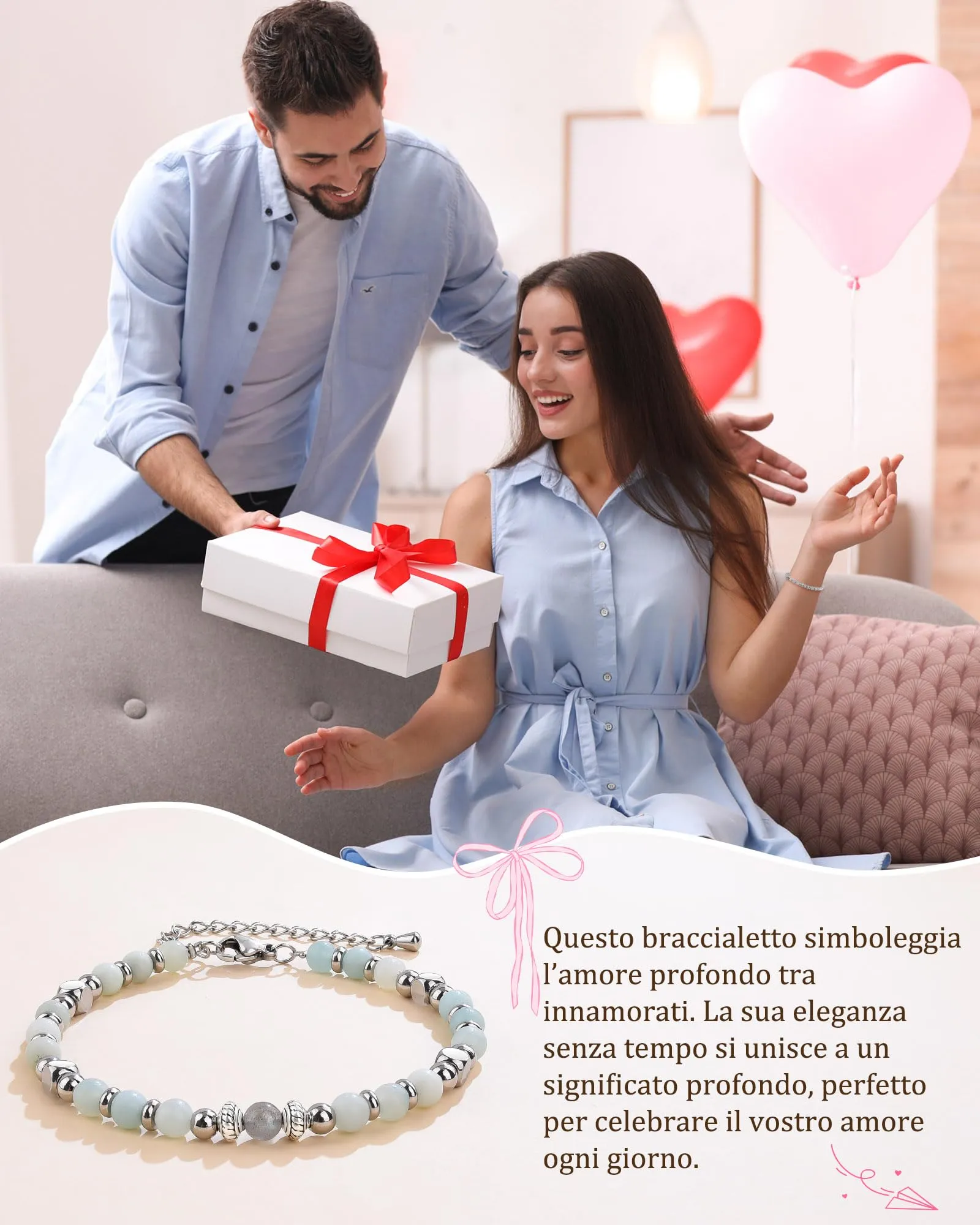 Cheerslife Bracciale Donna in Pietra di Luna e Amazonite - immagine 2