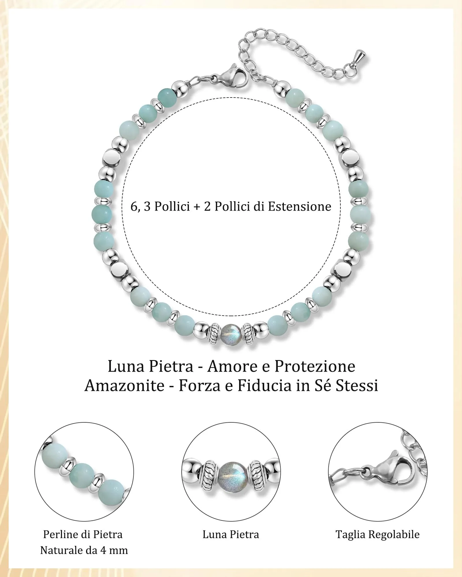 Cheerslife Bracciale Donna in Pietra di Luna e Amazonite - immagine 5