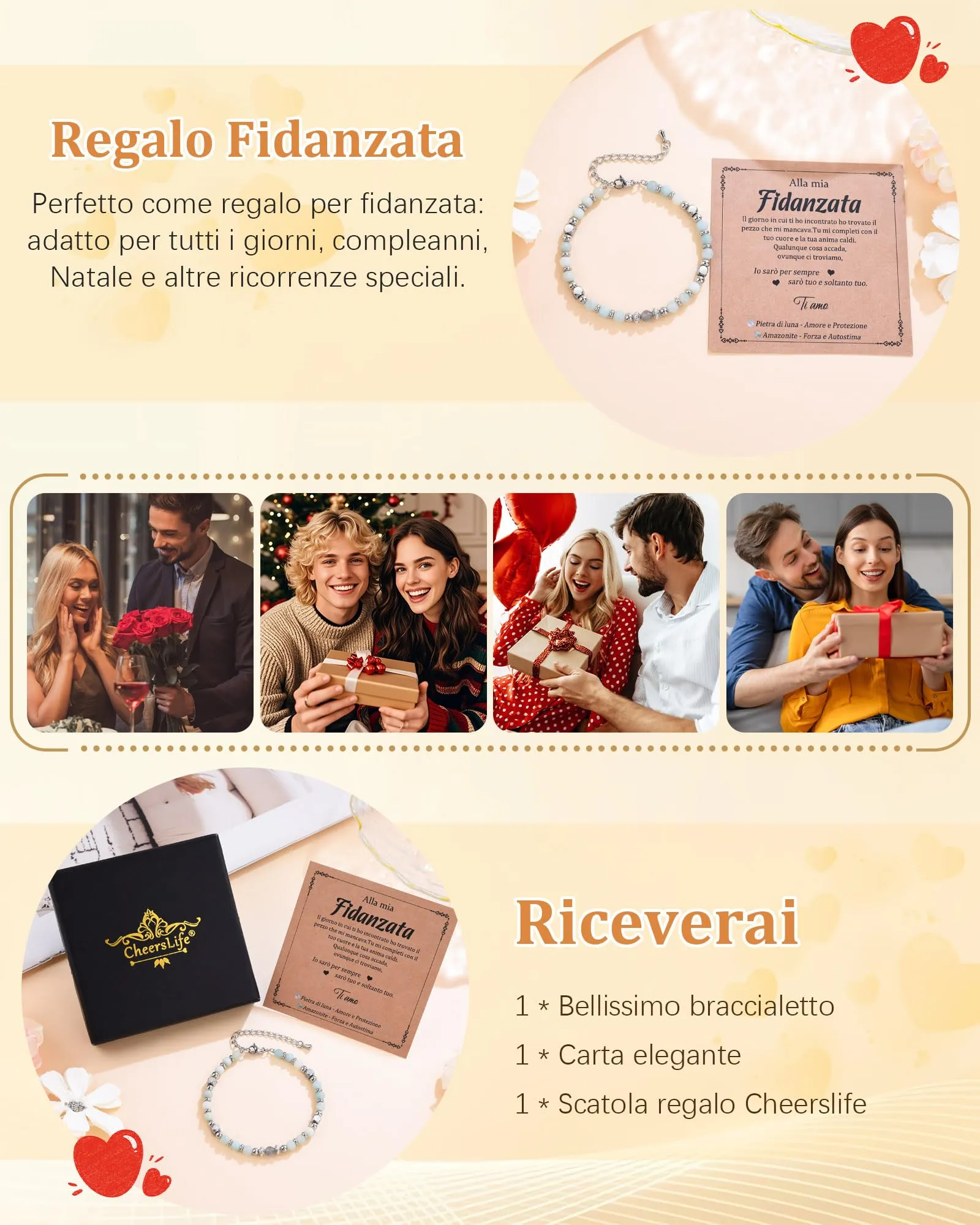 Cheerslife Bracciale Donna in Pietra di Luna e Amazonite - immagine 6