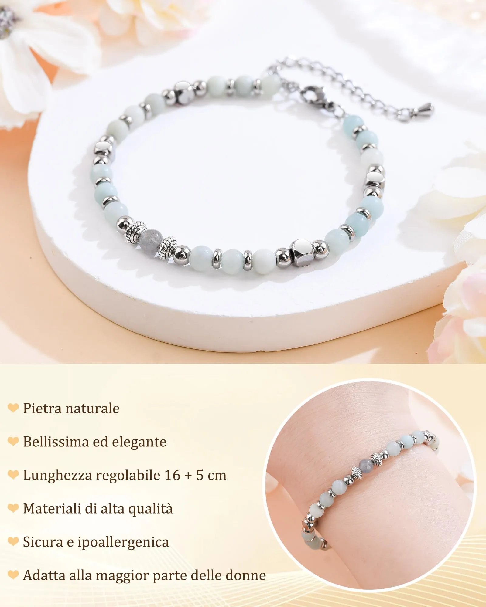 Cheerslife Bracciale in Pietra di Luna e Amazonite per Ragazza - immagine 4