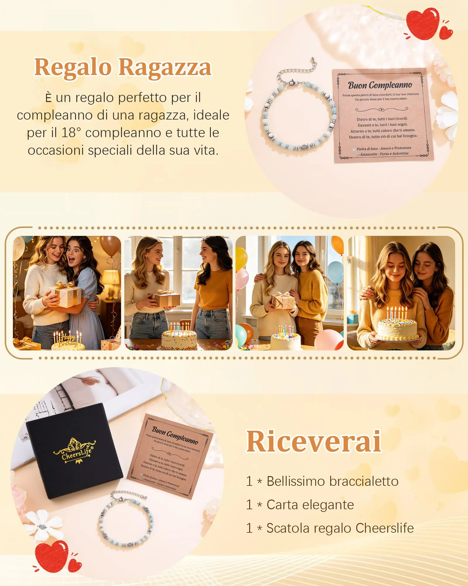Cheerslife Bracciale in Pietra di Luna e Amazonite per Ragazza - immagine 6