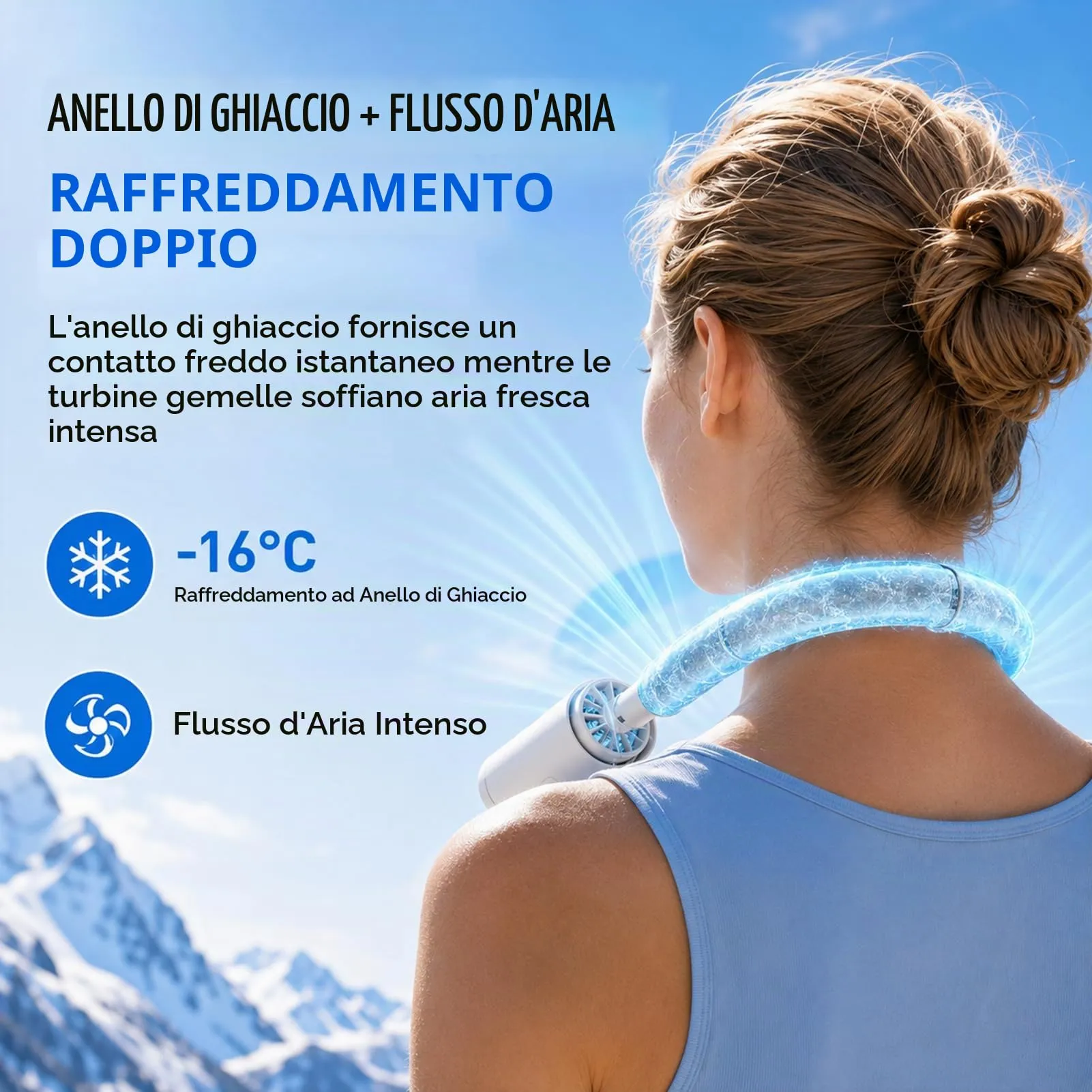 LUCYLANKER Ventilatore da Collo Portatile con Anello di Raffreddamento Congelabile, USB-C Ricaricabile, Staccabile in 2 Ventilatori, Modello F7 - immagine 5
