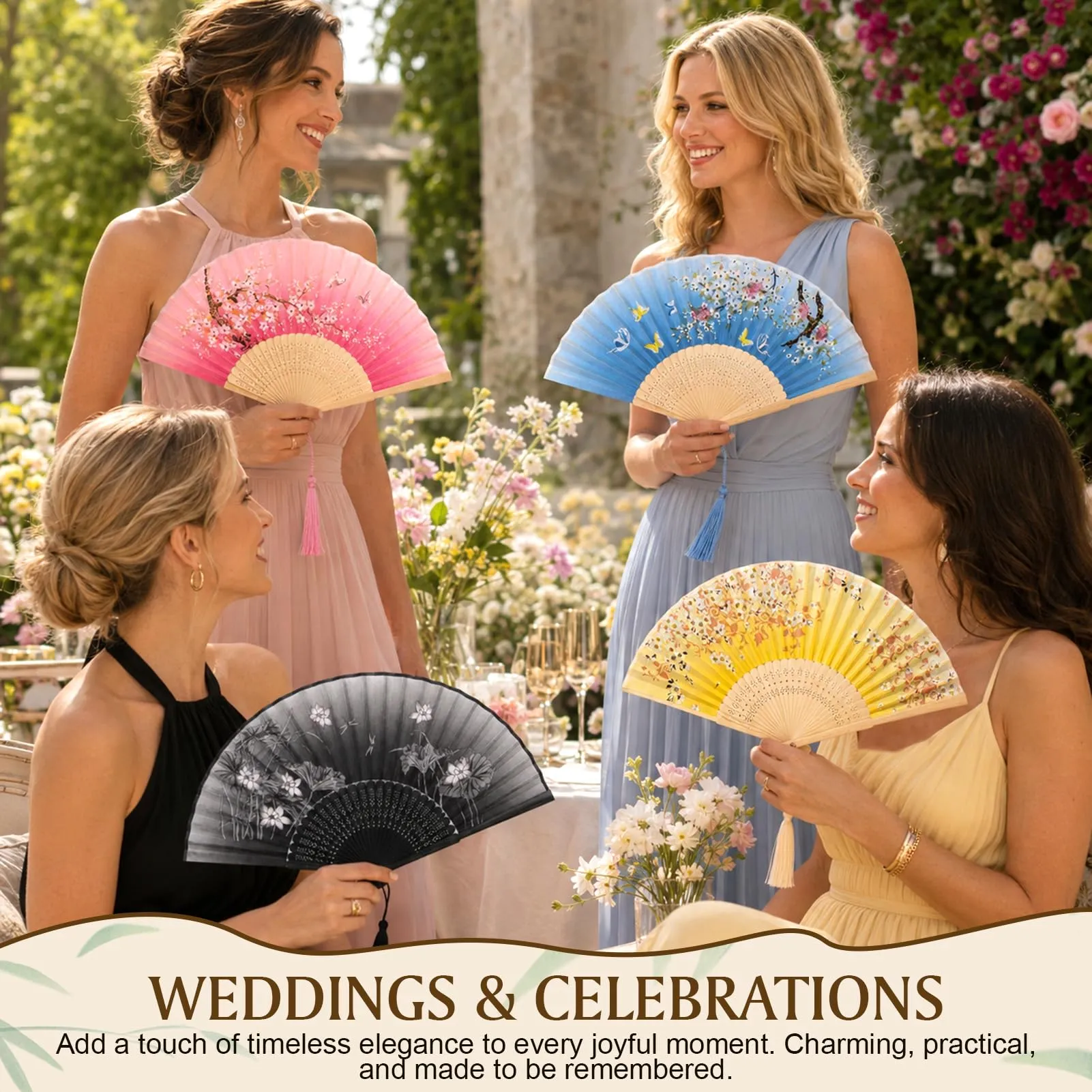Ourdort Folding Hand Fans, 4 Pieces - immagine 3