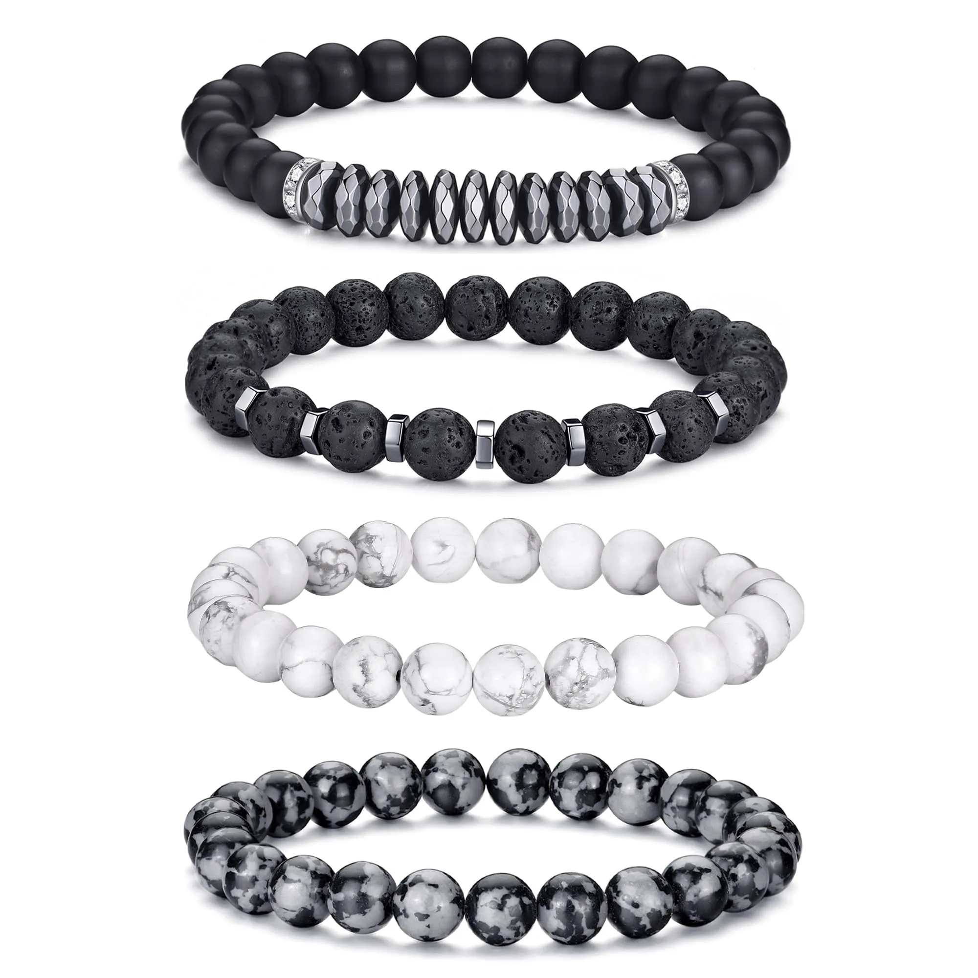RANKEEF Set di Bracciali con Perline in Occhio di Tigre, Agata Nera e Roccia Lavica per Uomo e Donna - immagine 1