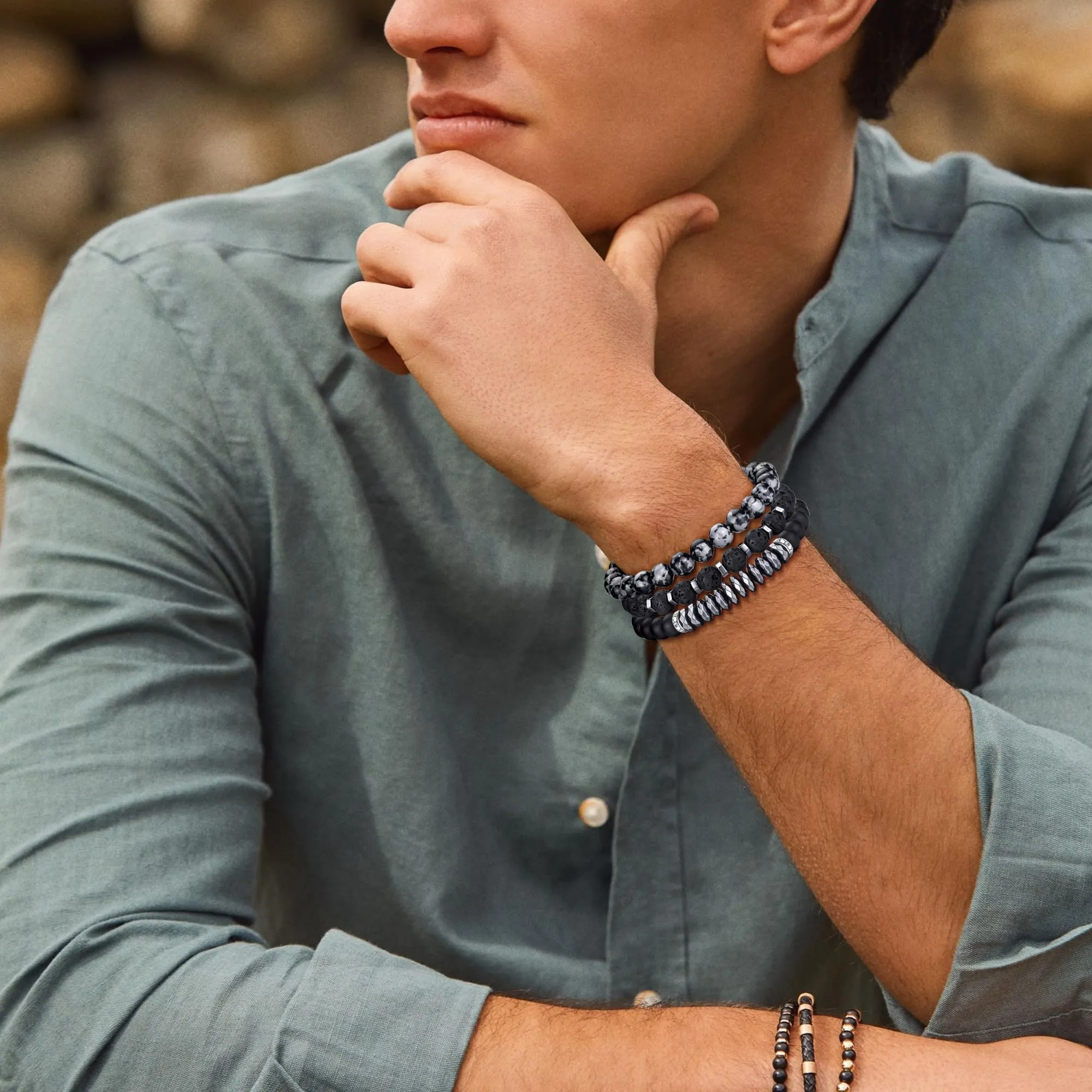 RANKEEF Set di Bracciali con Perline in Occhio di Tigre, Agata Nera e Roccia Lavica per Uomo e Donna - immagine 2
