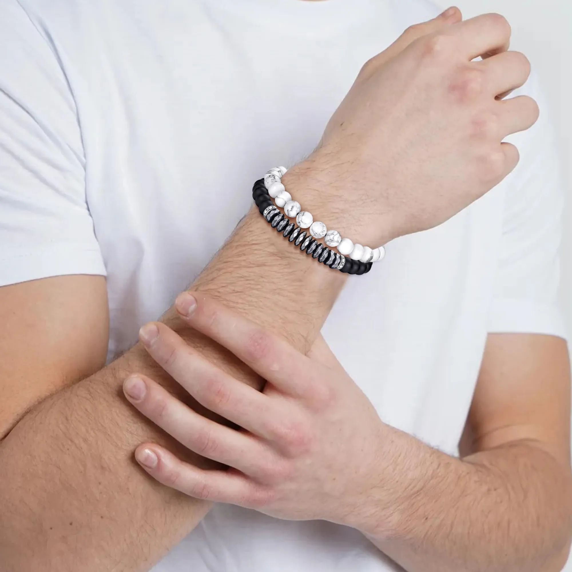 RANKEEF Set di Bracciali con Perline in Occhio di Tigre, Agata Nera e Roccia Lavica per Uomo e Donna - immagine 5