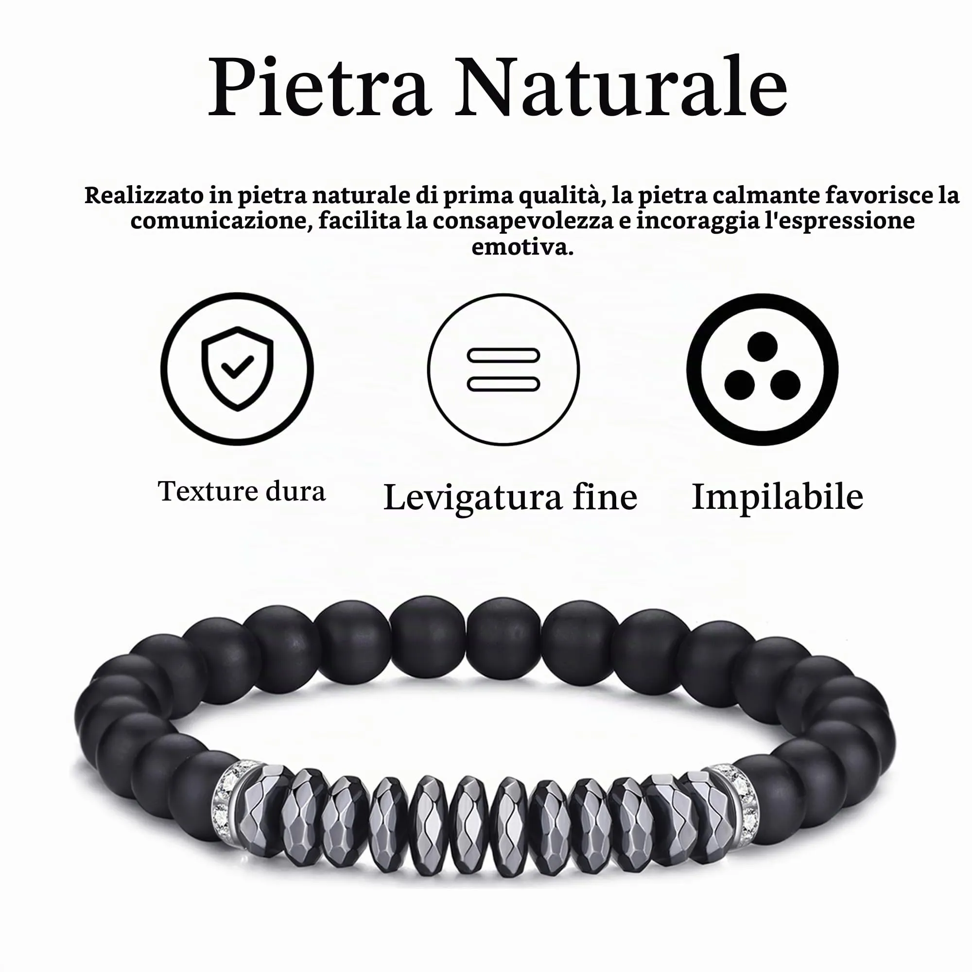 RANKEEF Set di Bracciali con Perline in Occhio di Tigre, Agata Nera e Roccia Lavica per Uomo e Donna - immagine 6