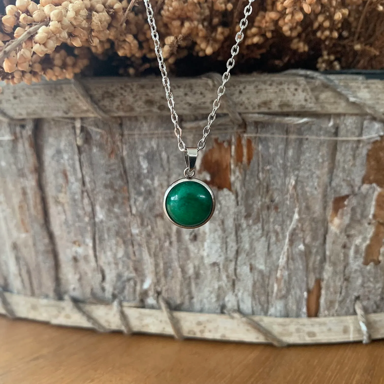 ASTER ALHELÍ Collana Donna in Acciaio Inox Argentato con Ciondolo in Pietra Naturale Giada Verde - immagine 3