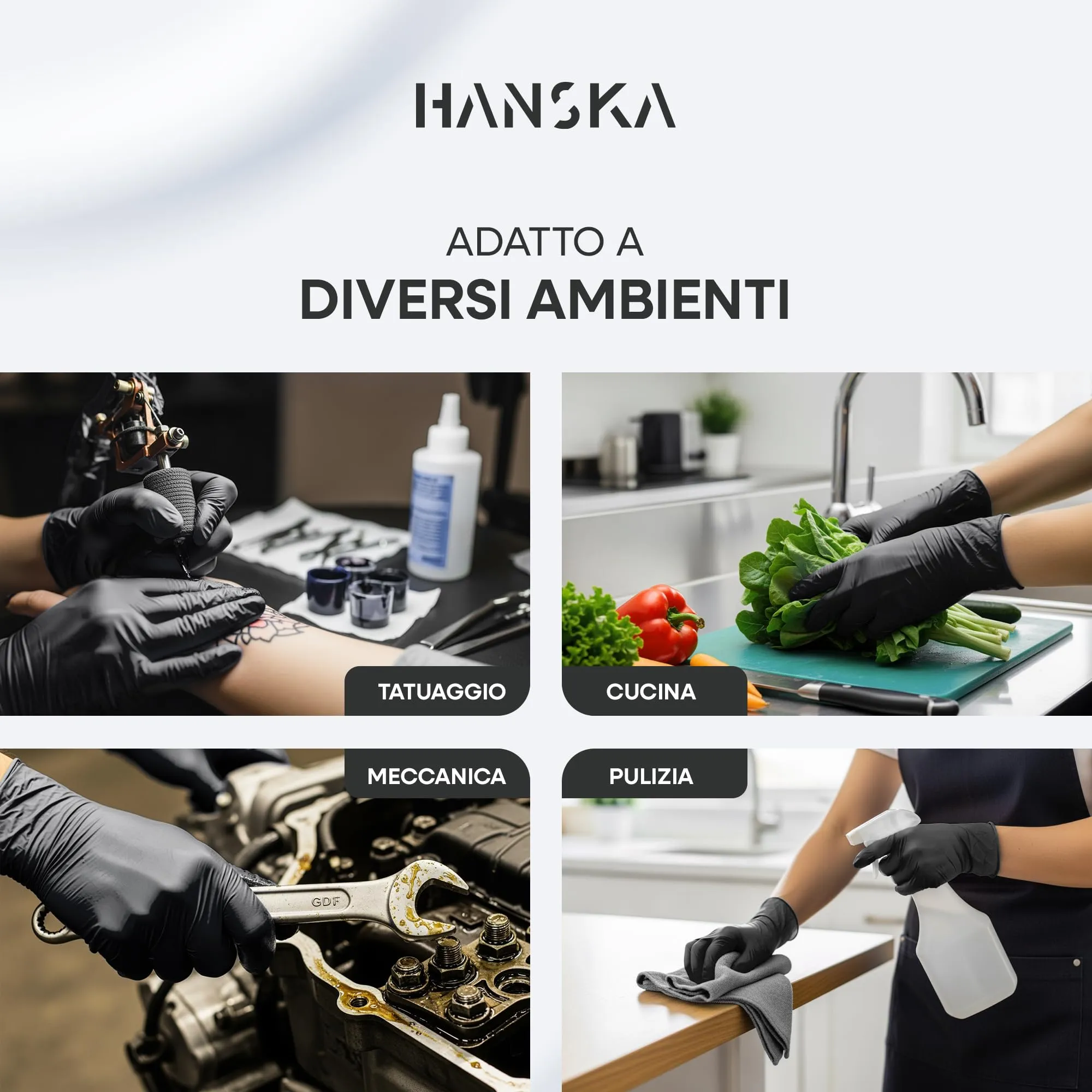 HANSKA Guanti Monouso in Nitrile Neri, Senza Polvere, XL (1000 pezzi) - immagine 4